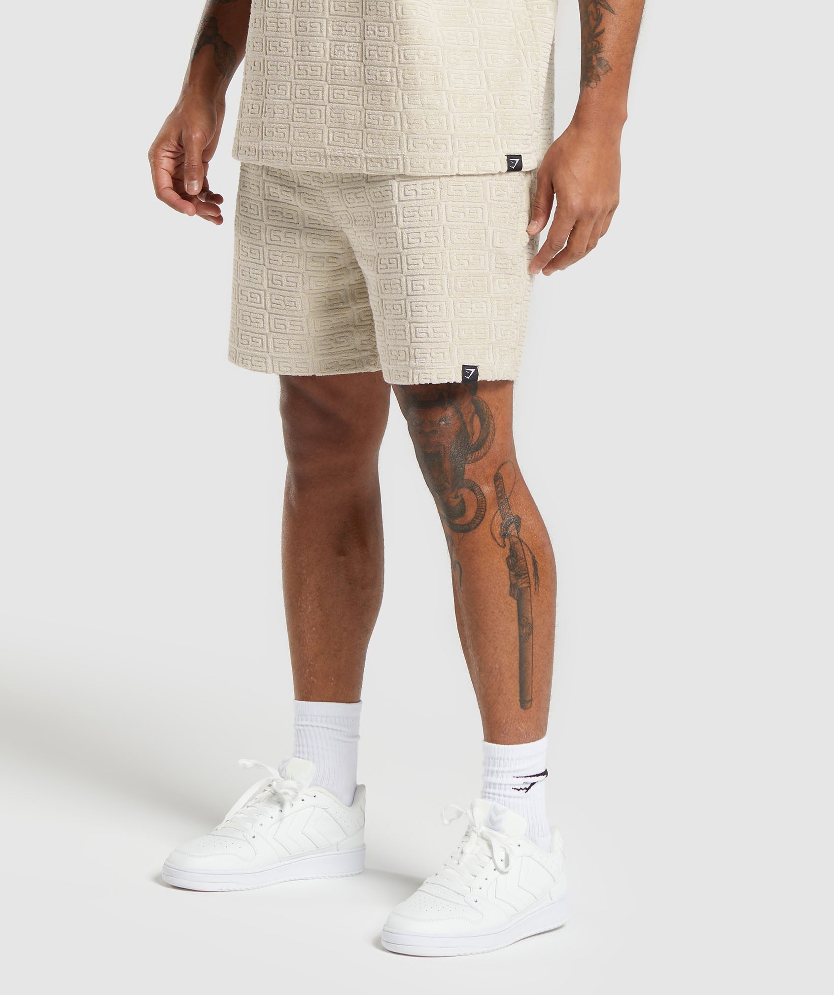 Towelling 7" Shorts in Pebble Grey - view 3