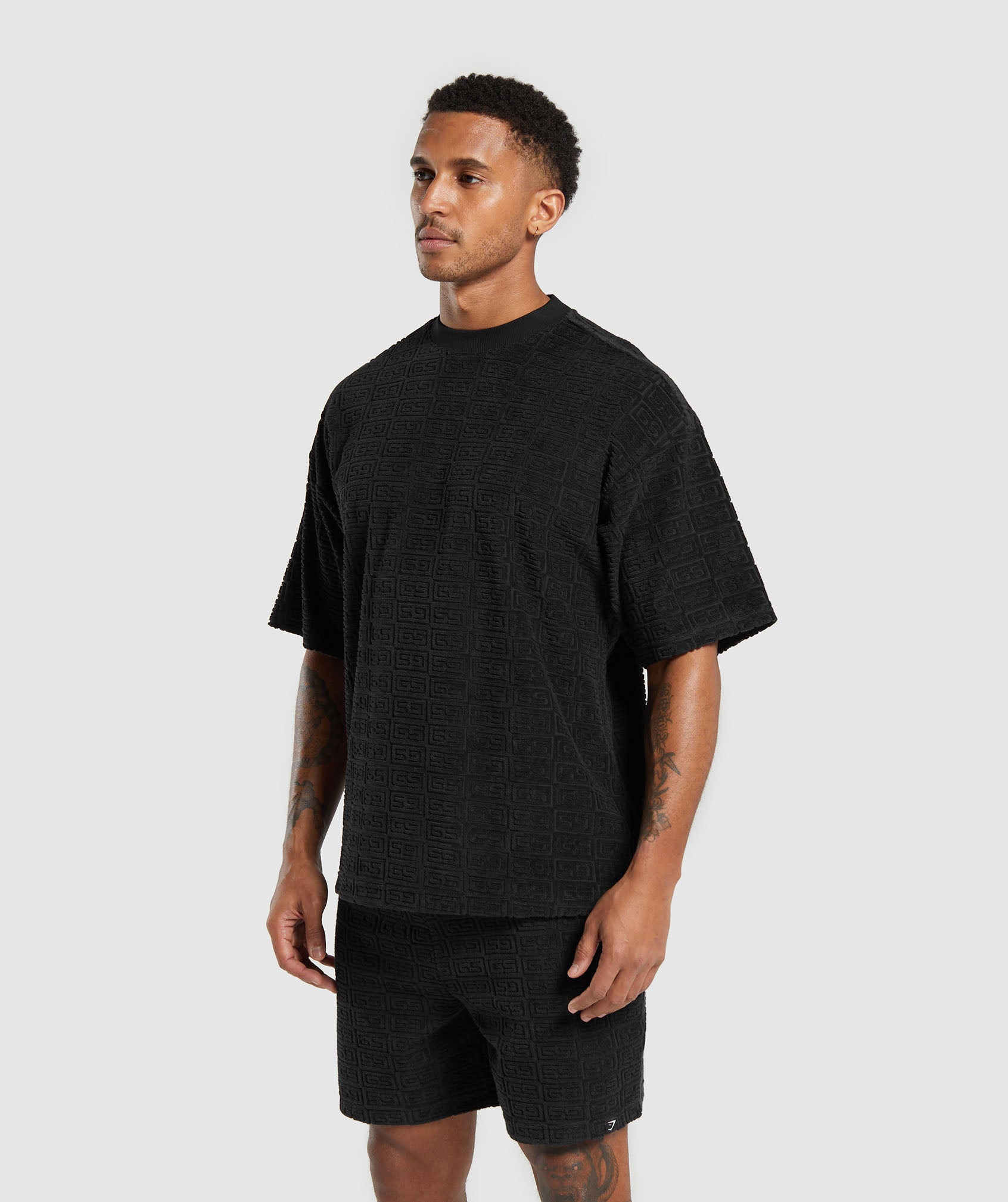 Towelling T-Shirt in Black - view 4