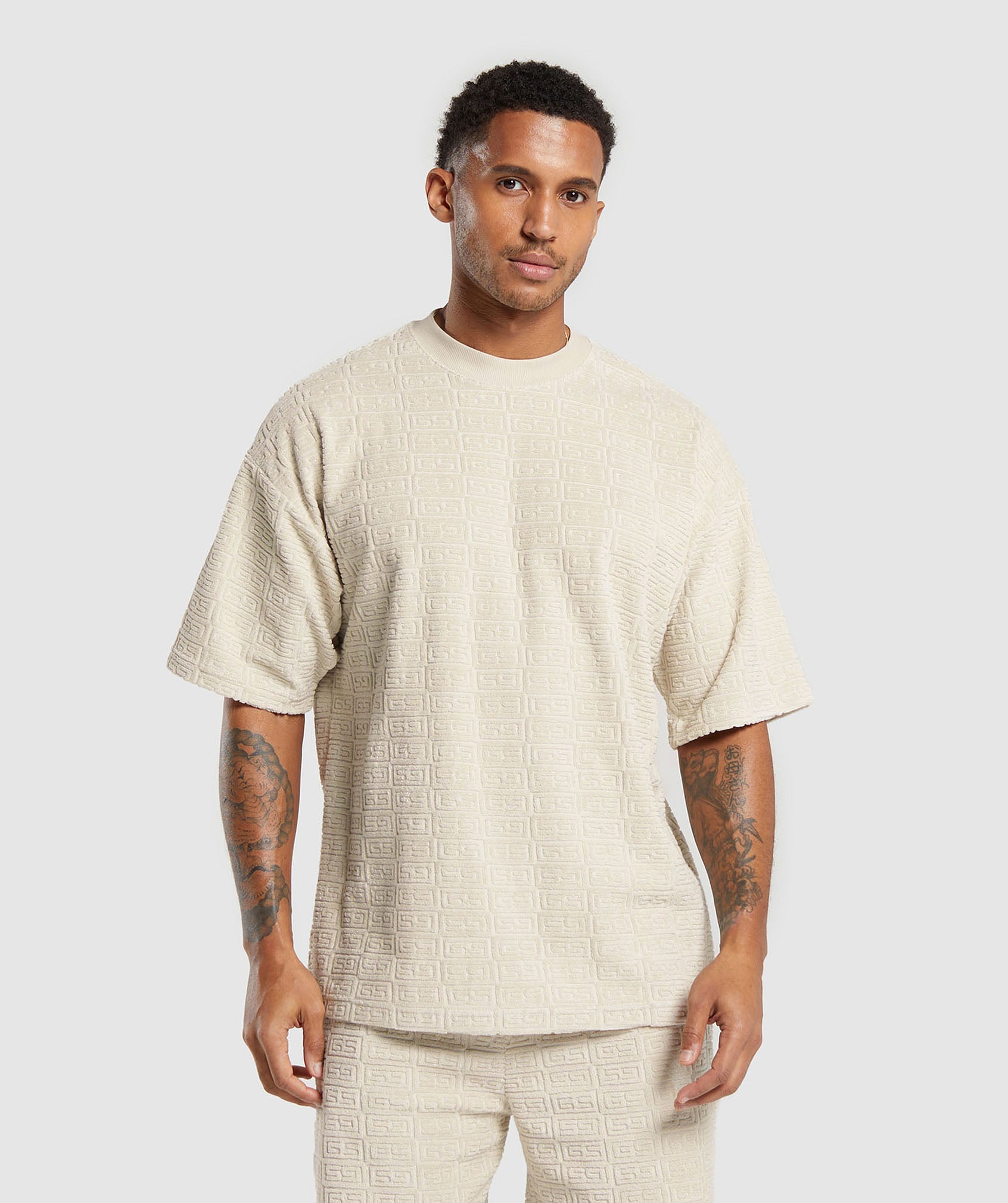 Towelling T-Shirt in Pebble Grey - view 1