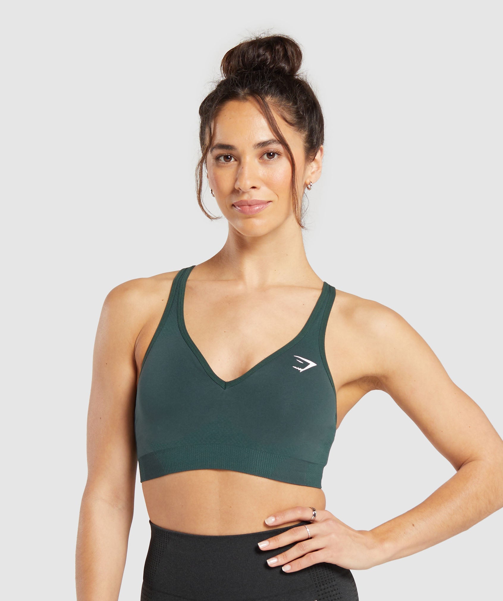 Vital Seamless 2.0 V Neck Sports Bra in Woodland Green Marl - view 1