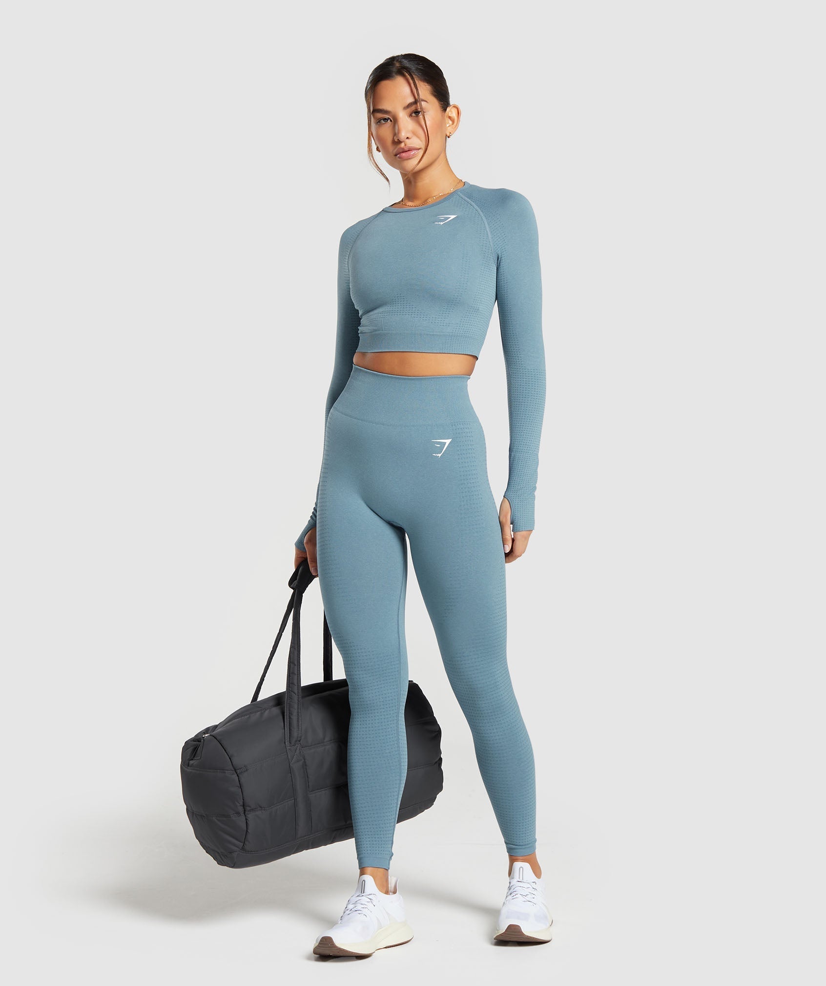 Vital Seamless 2.0 Crop Top in Faded Blue Marl - view 4