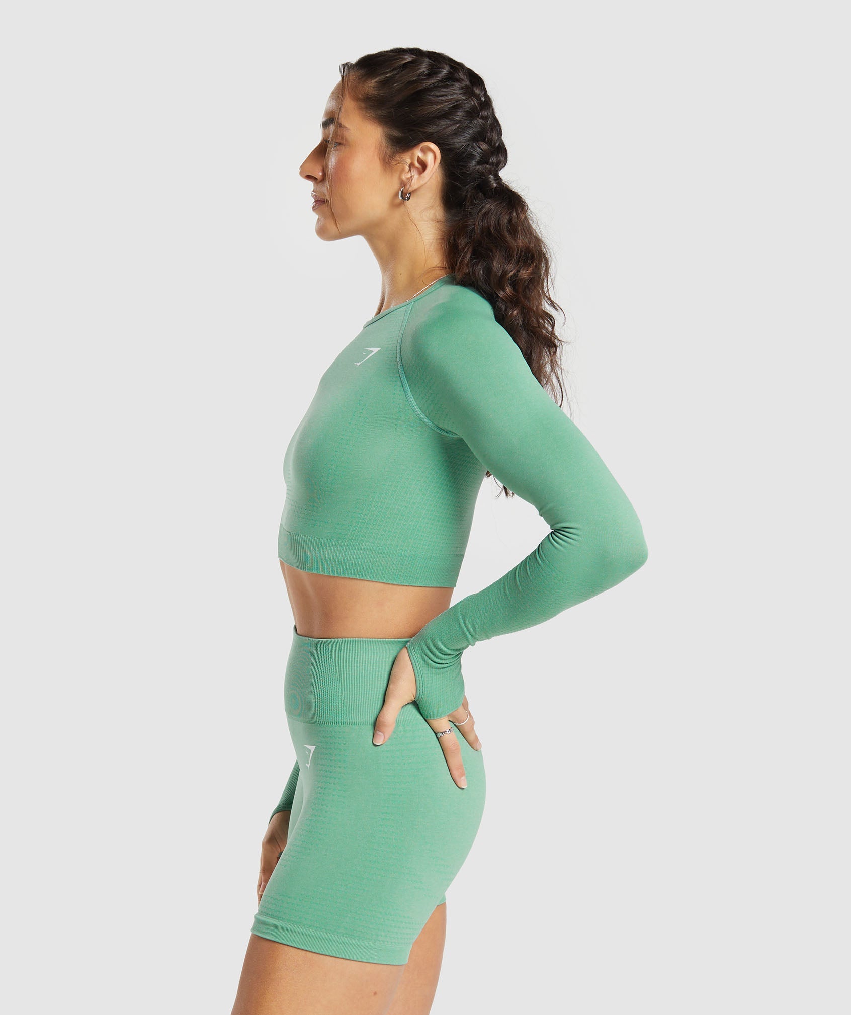 Vital Seamless 2.0 Crop Top in Lagoon Green/ Marl - view 3