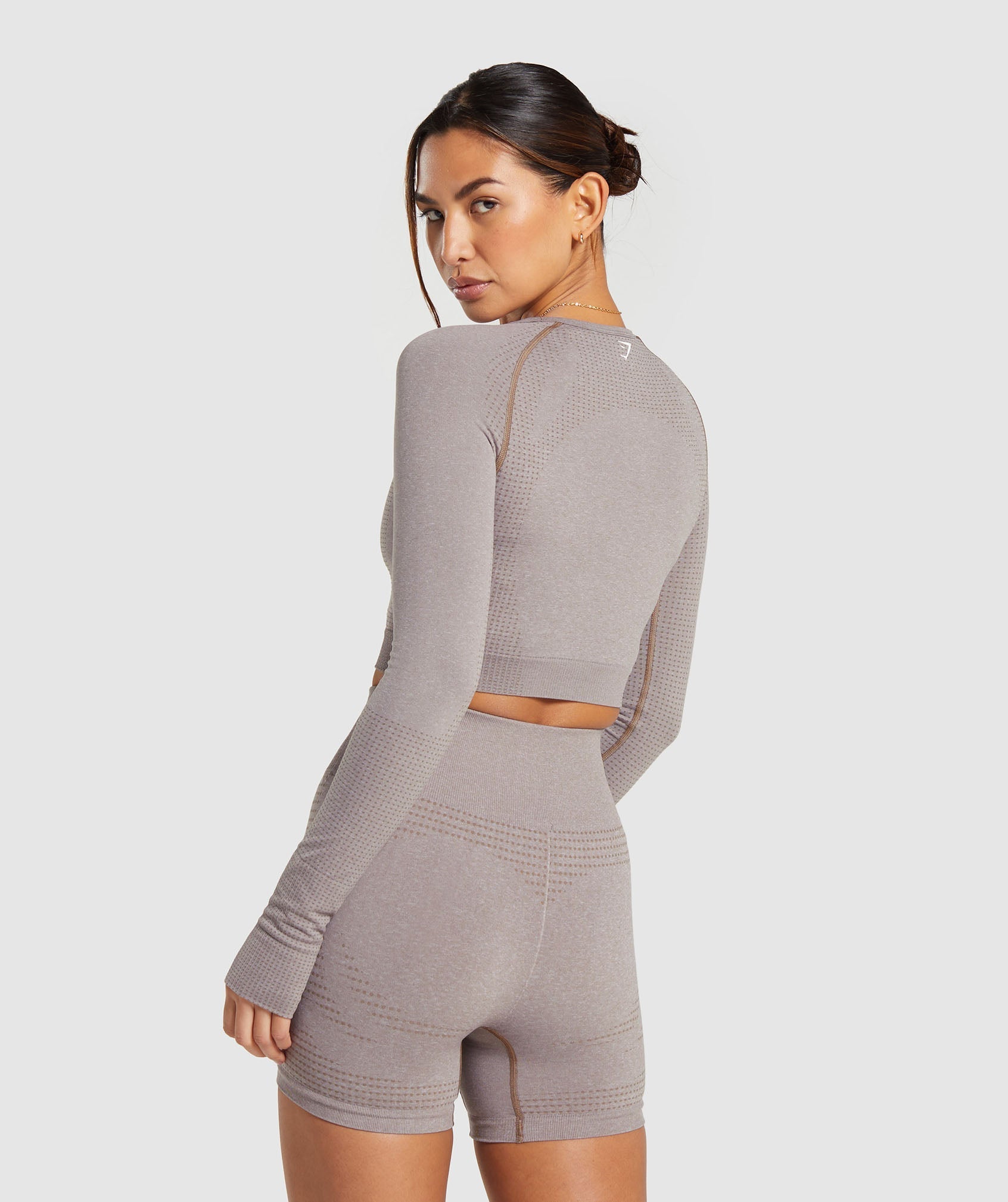 Gymshark Vital Seamless 2.0 Long Sleeve Crop Top - Brown Marl