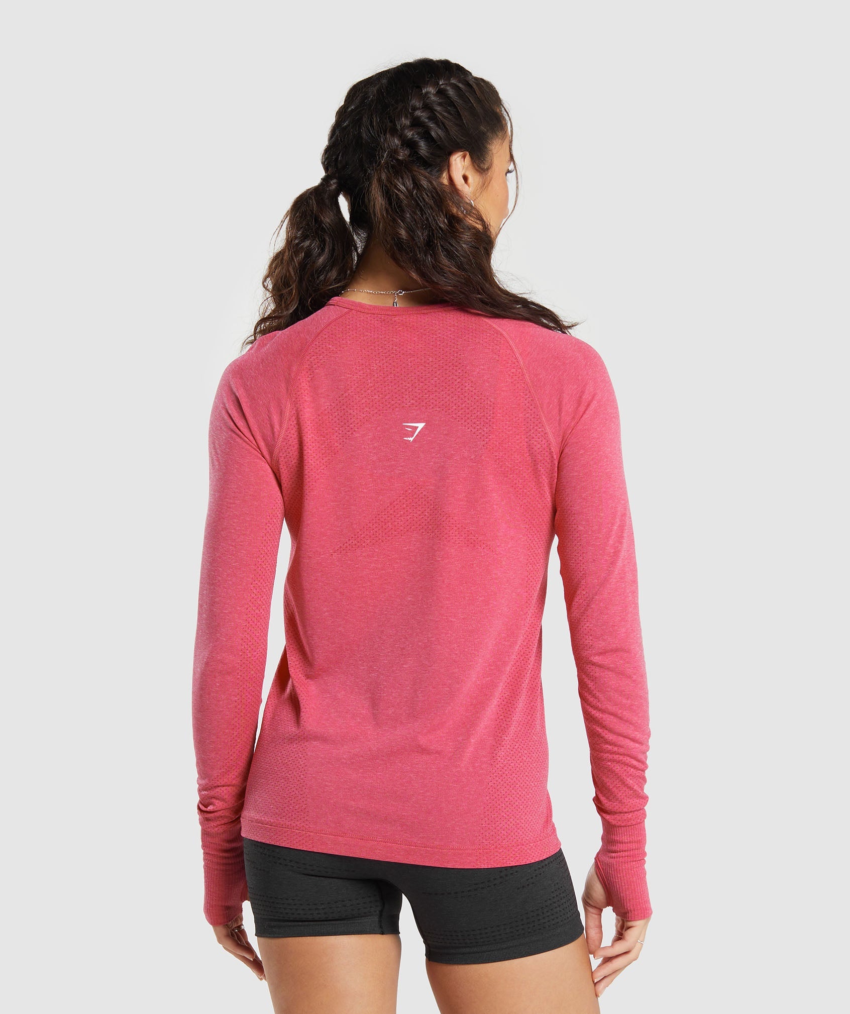 Women's GymShark Vital Seamless Crop 2.0 Long Sleeve Shirt Size Small Pink  Marl