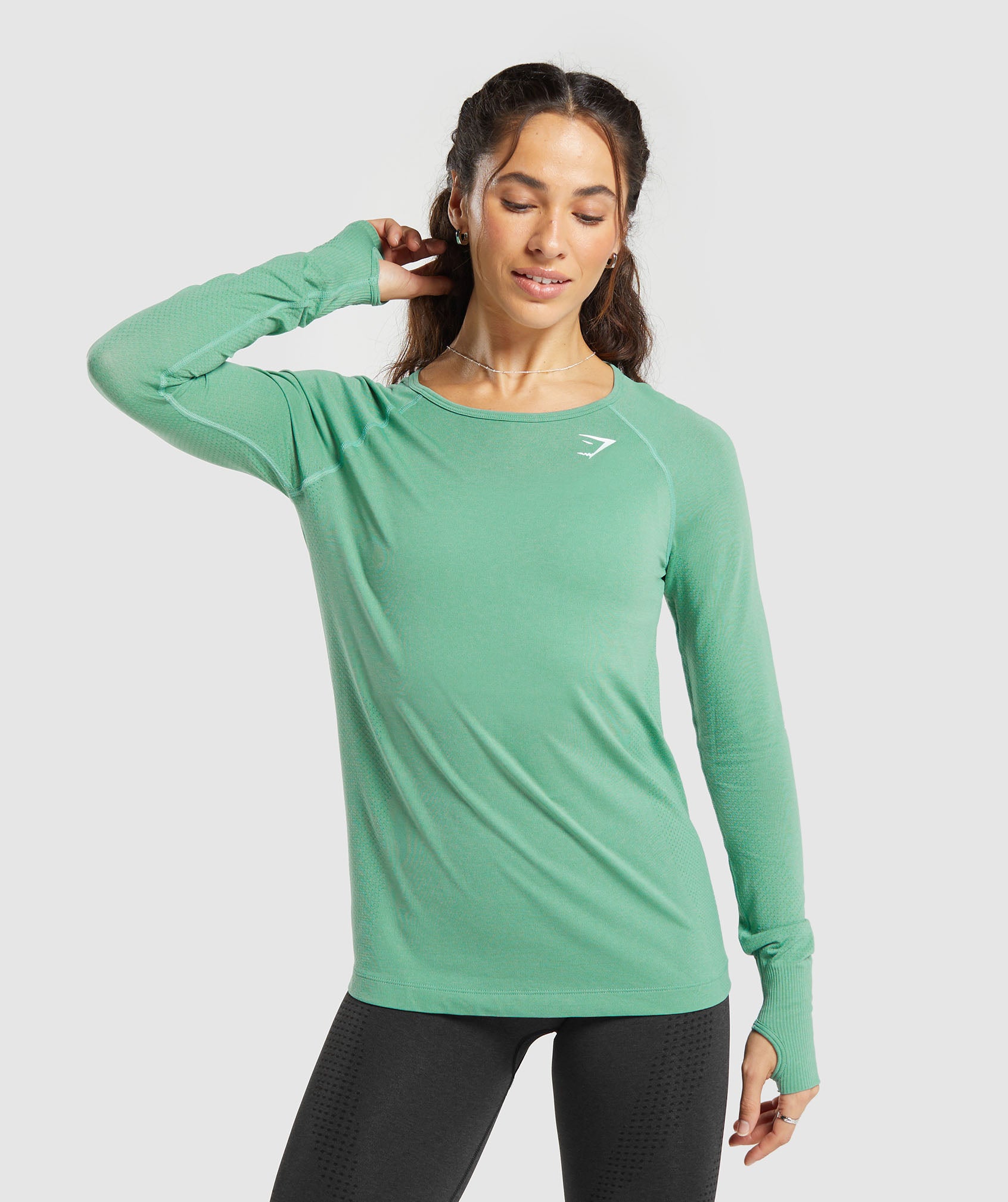 Vital Seamless 2.0 Light Long Sleeve Top in Lagoon Green/ Marl - view 1