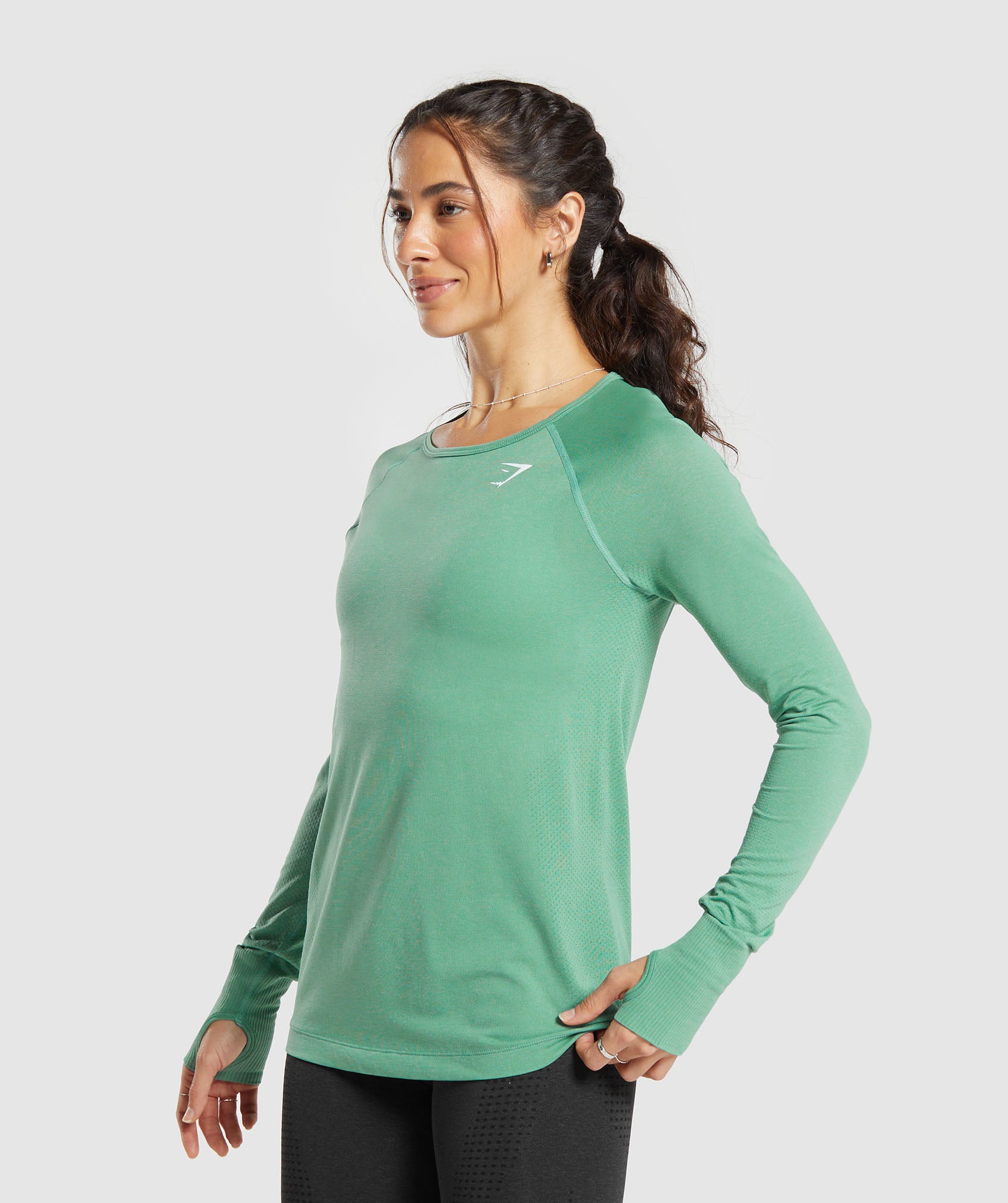 Vital Seamless 2.0 Light Long Sleeve Top in Lagoon Green/ Marl - view 3