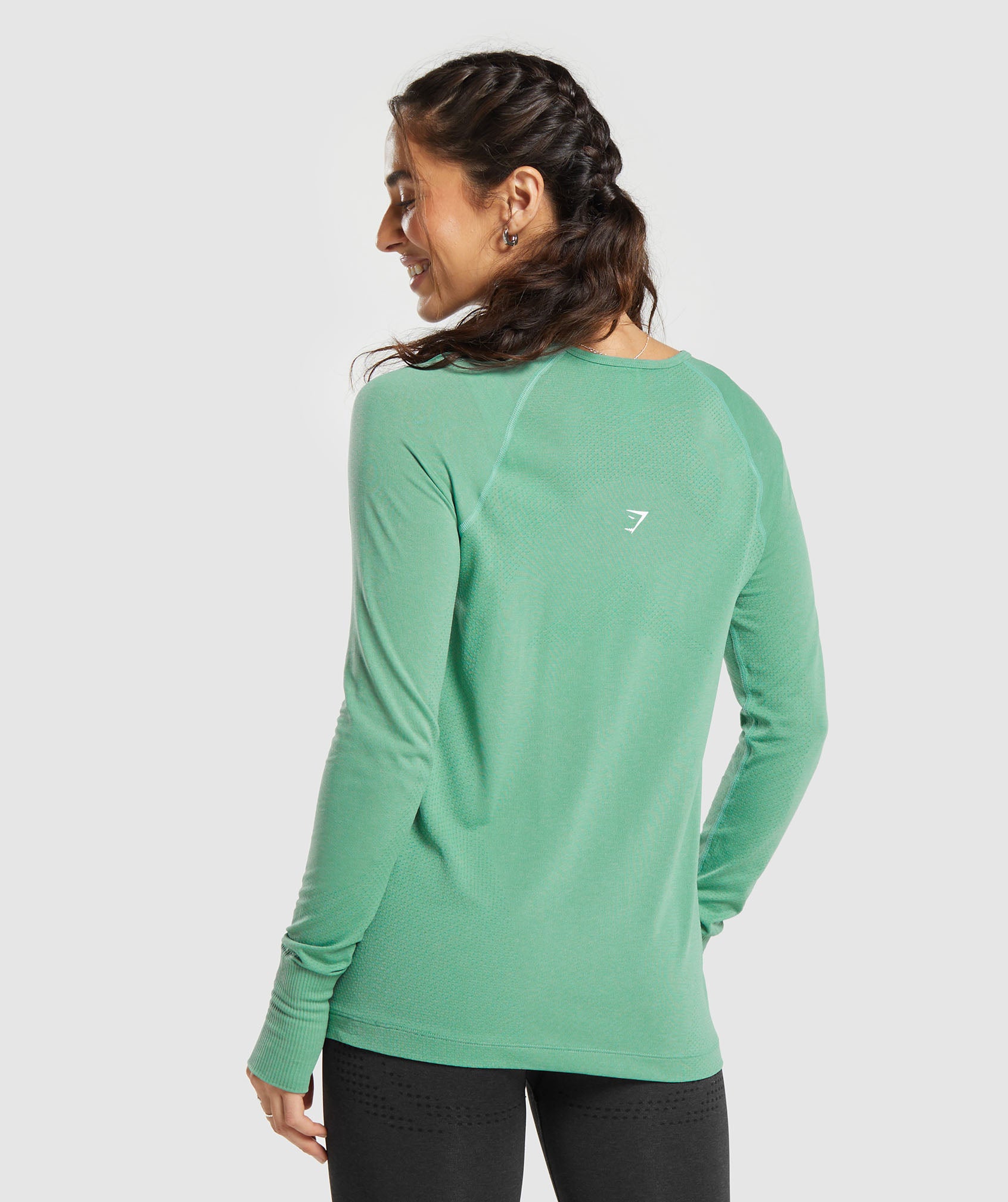 Gymshark Vital Seamless 2.0 Light Long Sleeve Top - Lagoon Green/ Marl |  Gymshark