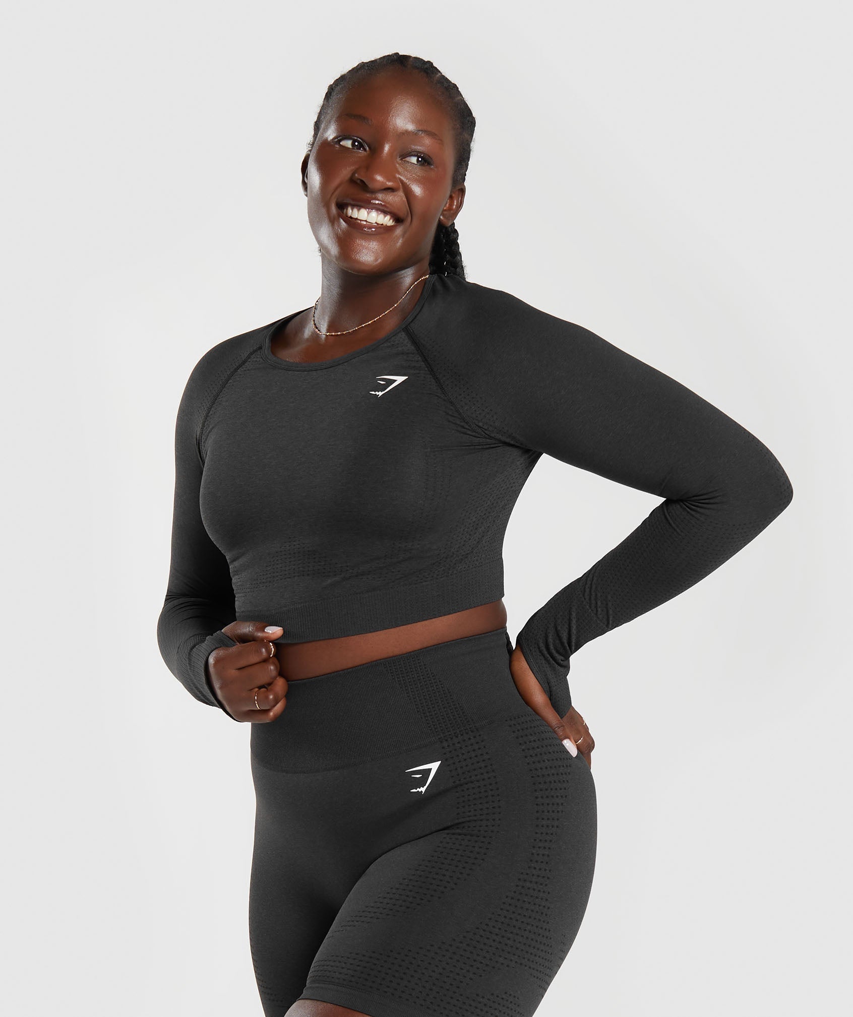 GYMSHARK VITAL SEAMLESS LONG SLEEVE CROP TOP IN KHAKI MARL, Women's  Fashion, Activewear on Carousell