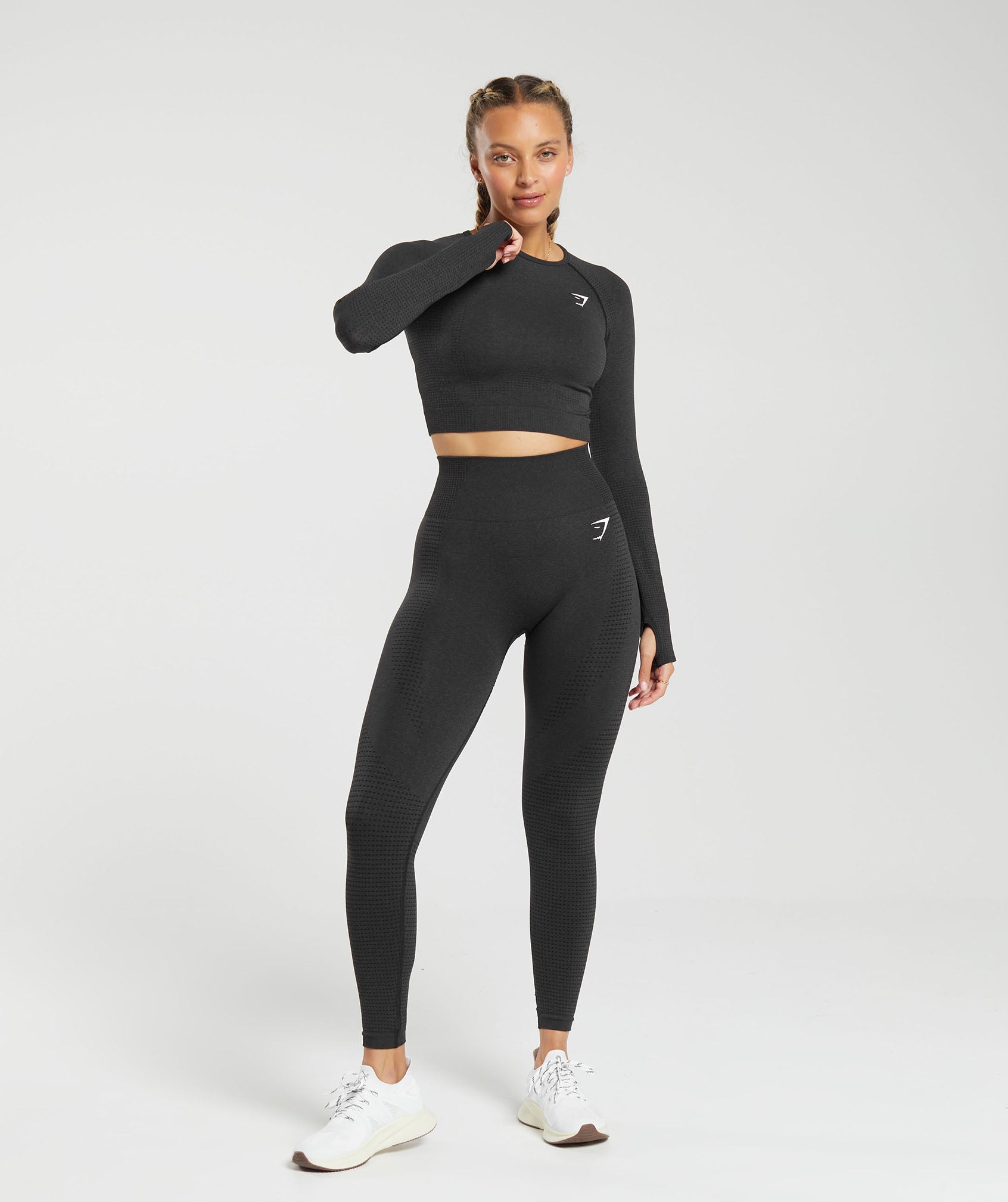 Vital Seamless 2.0 Long Sleeve Crop Top in Black Marl