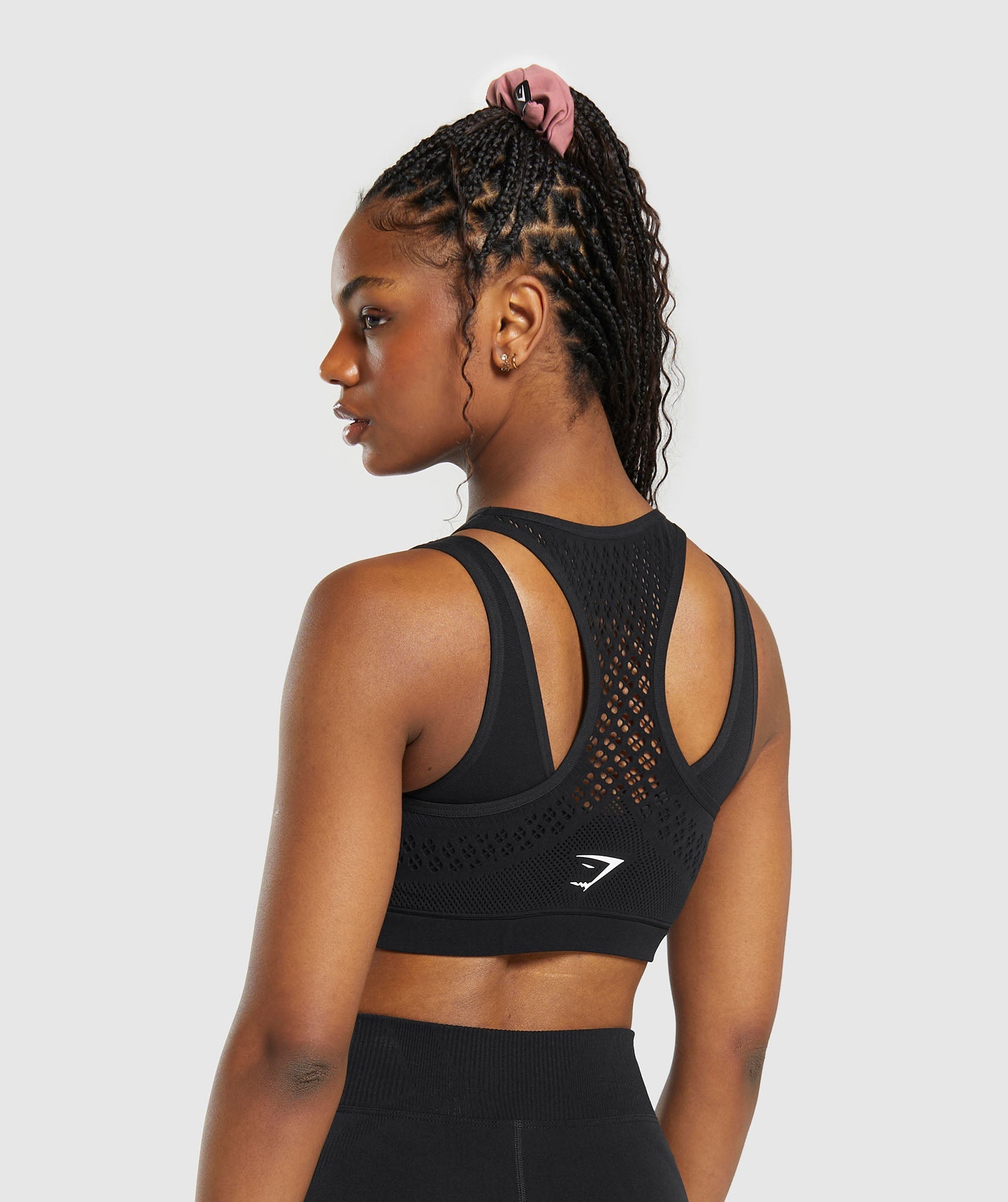 Gymshark Apex Limit Seamless Ruched Sports Bra - Black/Washed Stone Brown