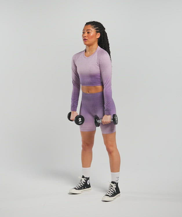 Gymshark Adapt Ombre Seamless Long Sleeve Crop Top - Light Purple Marl/Dark  Purple