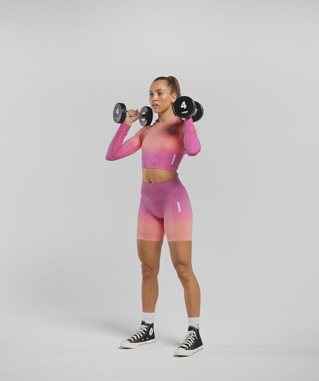 Gymshark Adapt Ombre Seamless Long Sleeve Crop Top - Light Grey Marl/Pink