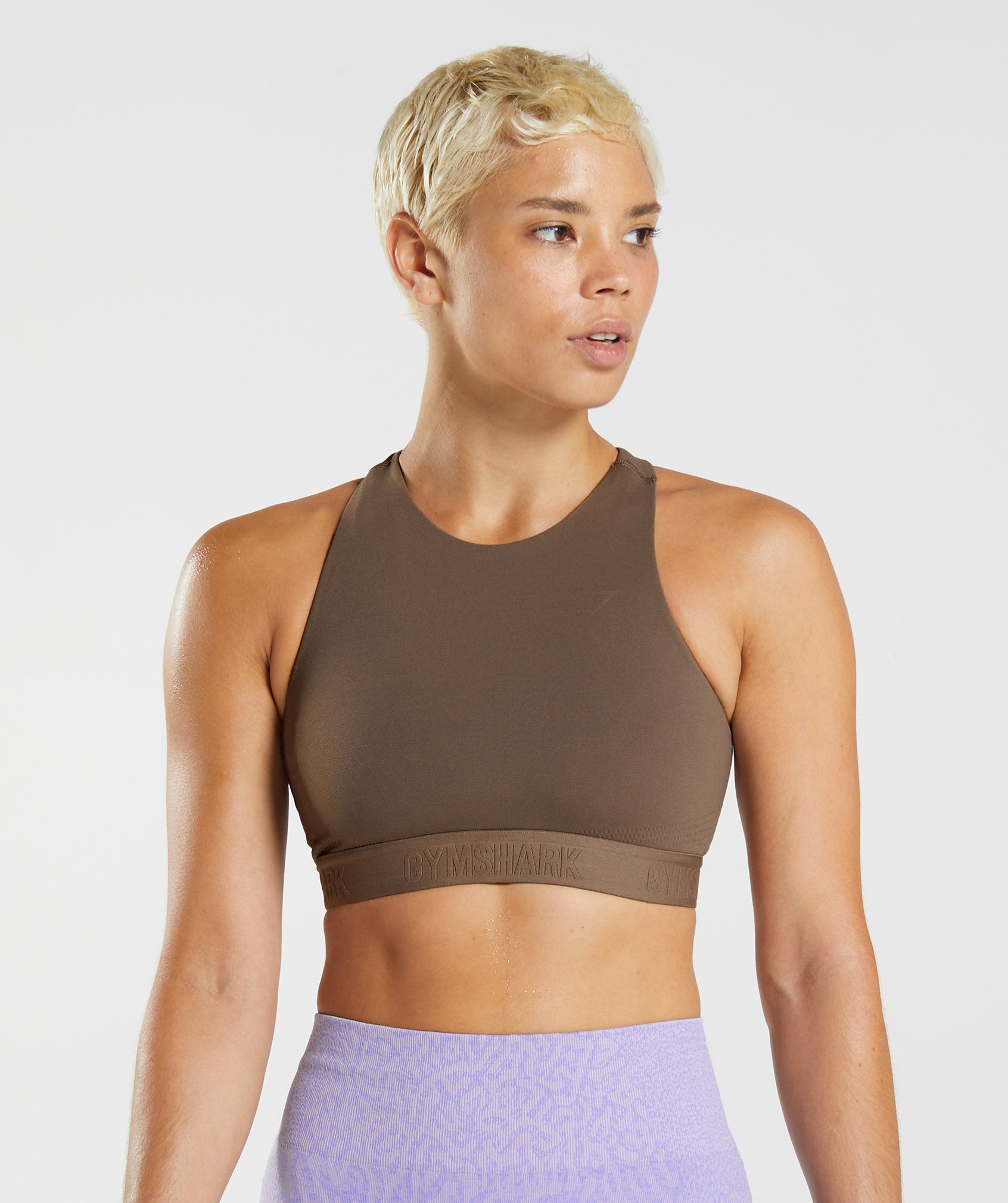 315 Performance High Neck Sports Bra in Soul Brown/Cement Brown
