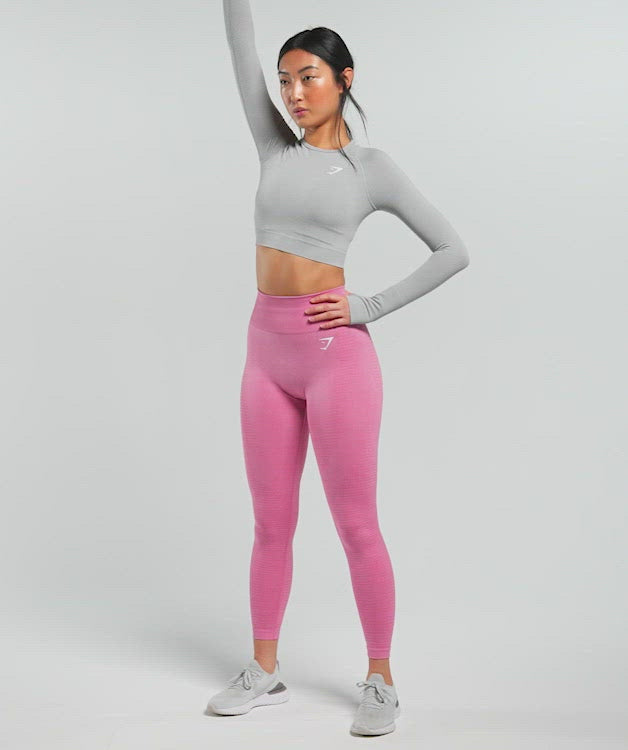 GYMSHARK Crop Top Womens Large Vital 2.0 Long Sleeve Seamless Workout Gym  Gray