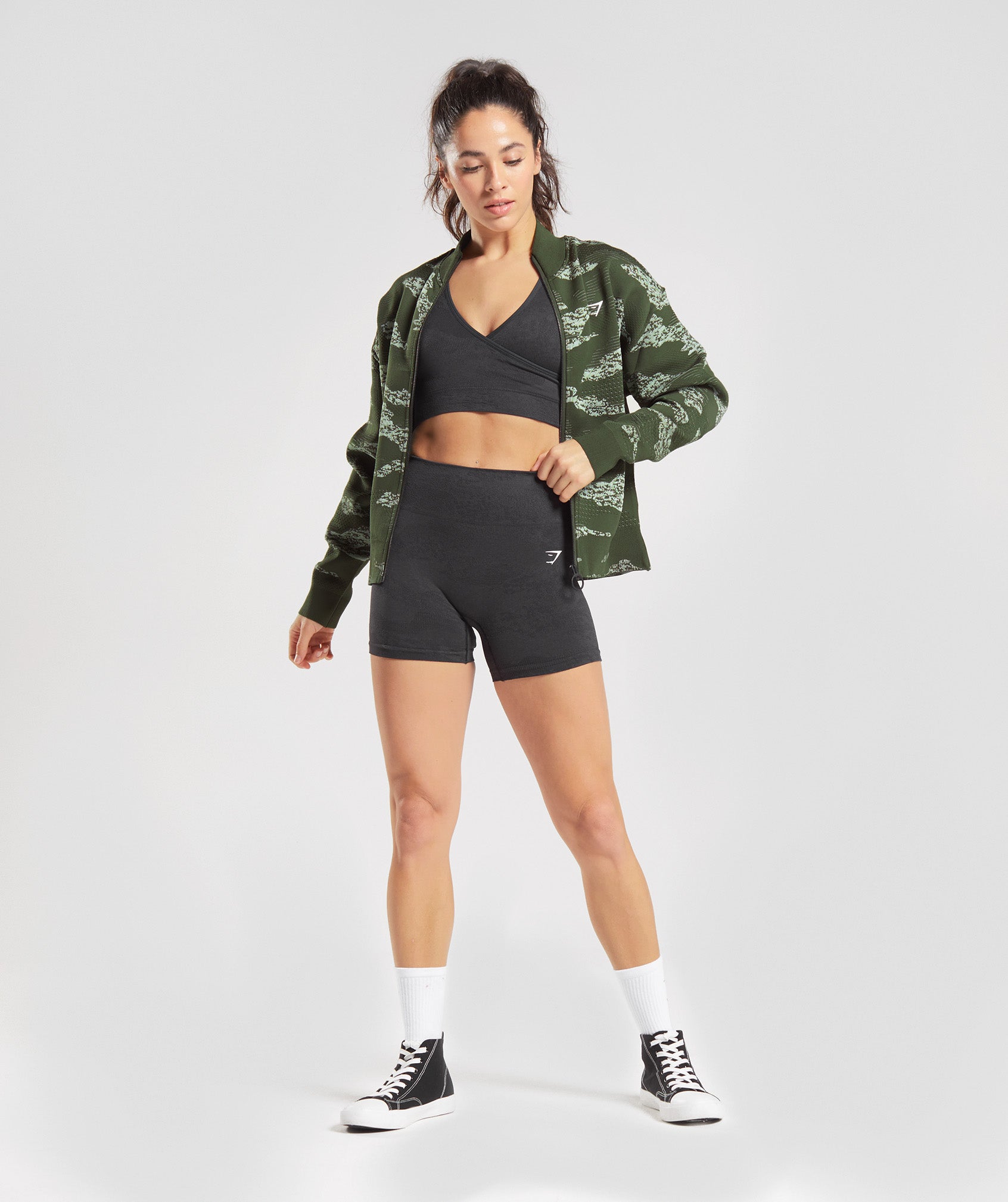 Gymshark Adapt Camo Seamless Track Jacket - Moss Olive/Aloe Green