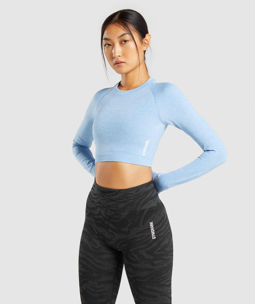 Gymshark Adapt Marl Seamless Long Sleeve Crop Top - Light Blue | Gymshark