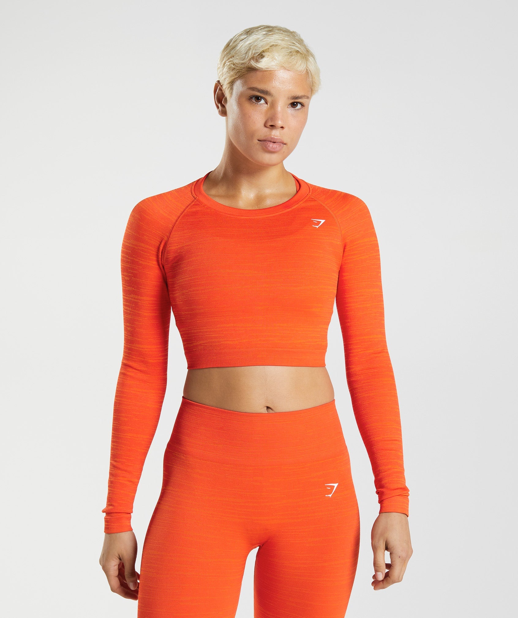 Adapt Marl Seamless Long Sleeve Crop Top in Pepper Red/Zesty Orange - view 1