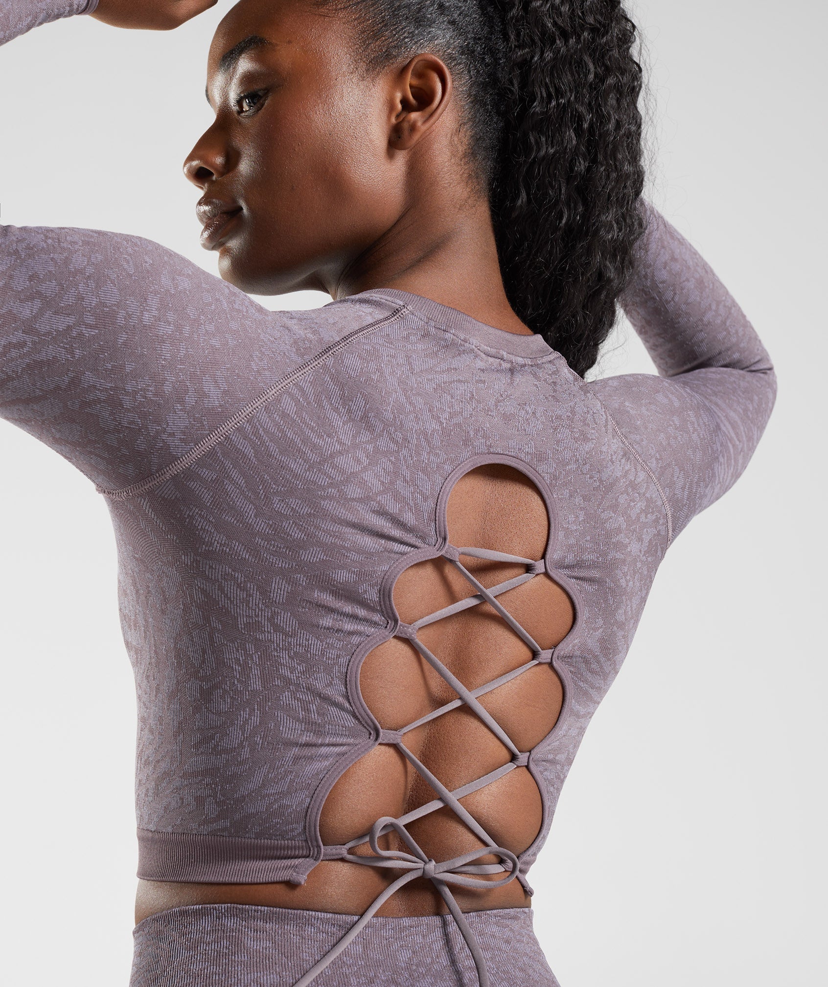 Gymshark Adapt Animal Seamless Lace Up Back Top - Wild, Musk Lilac