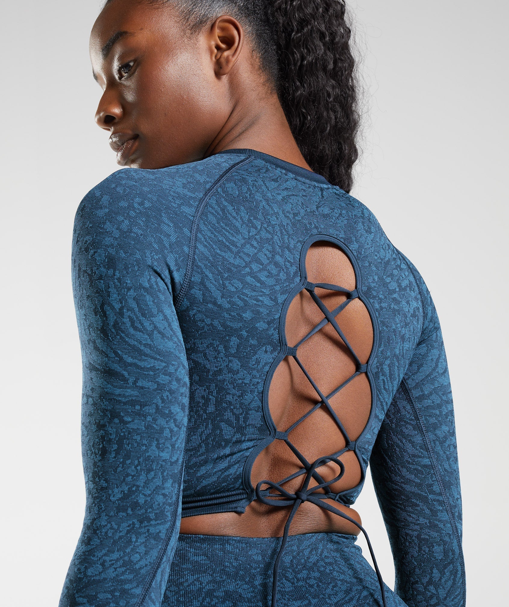 Adapt Animal Seamless Lace Up Back Top in Wild | Navy - view 6
