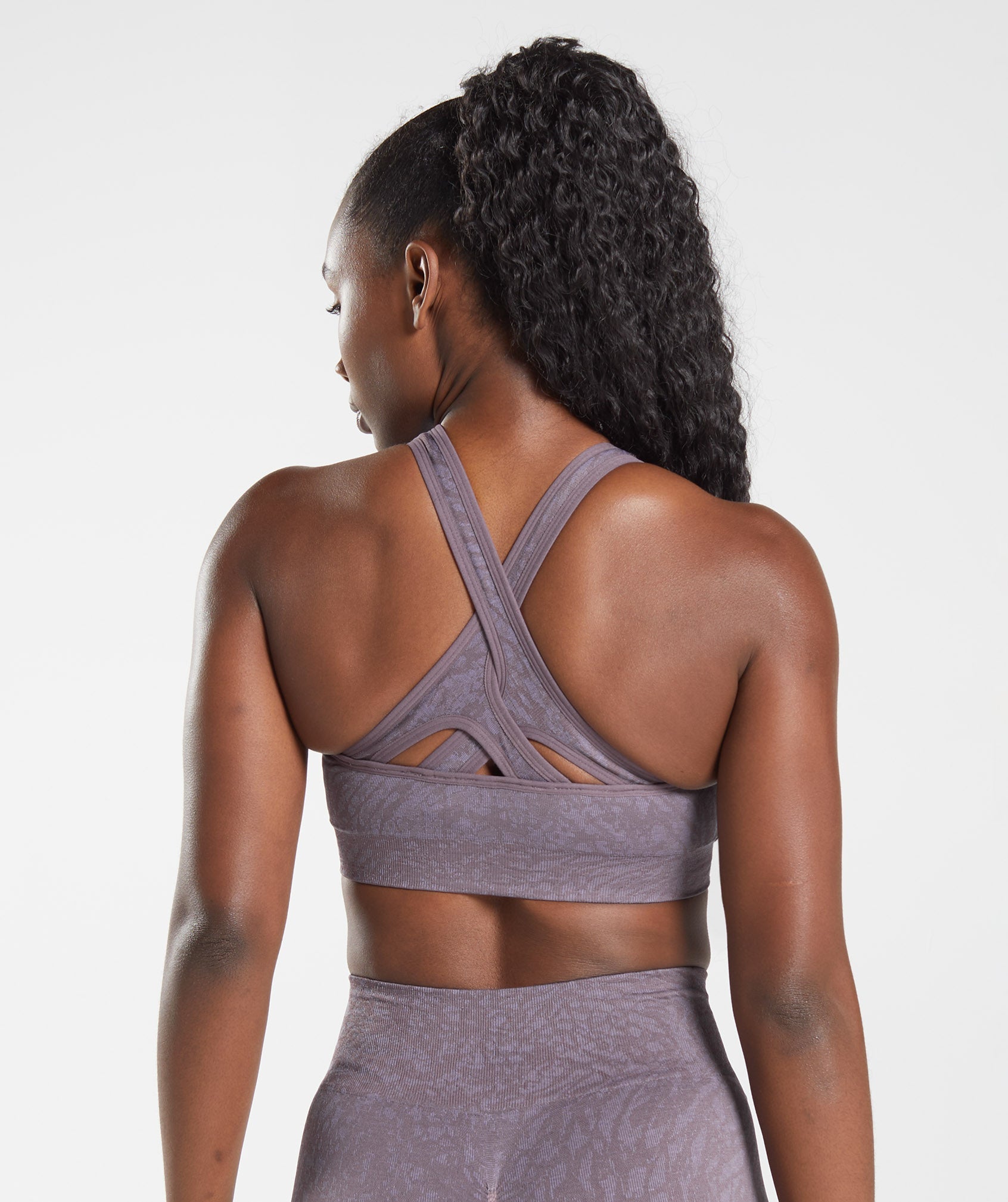 Gymshark - Camo Seamless Lilac Grey Sports Bra on Designer Wardrobe