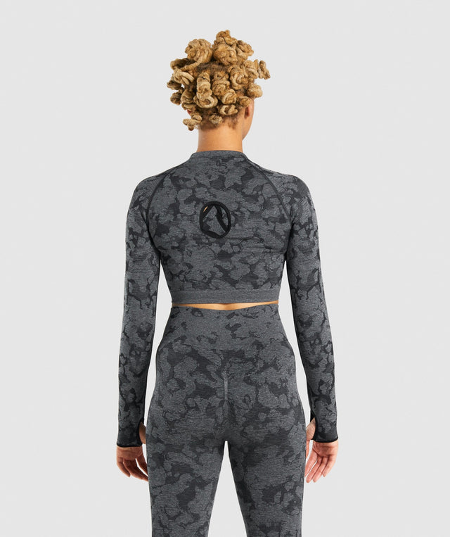 Gymshark Adapt Camo Seamless Long Sleeve Crop Top - Black | Gymshark