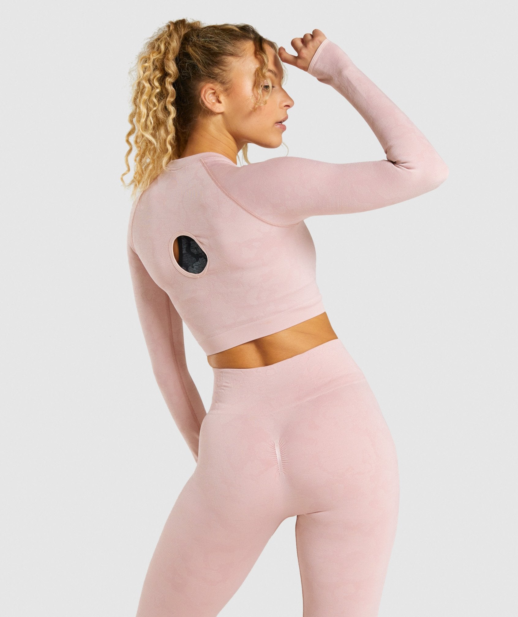 Gymshark Adapt Camo Seamless Ribbed Crop Top - Soft Berry/Sunbaked Pink