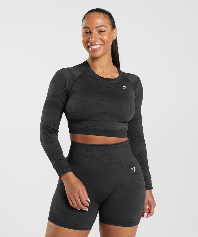 Gymshark Adapt Camo Seamless Lace Up Back Top - Black/Onyx Grey | Gymshark