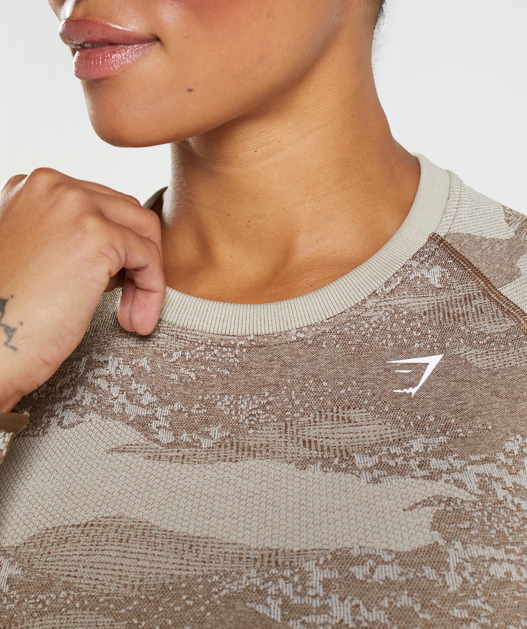 Adapt Camo Seamless Lace Up Back Top in Pebble Grey/Soul Brown - view 6