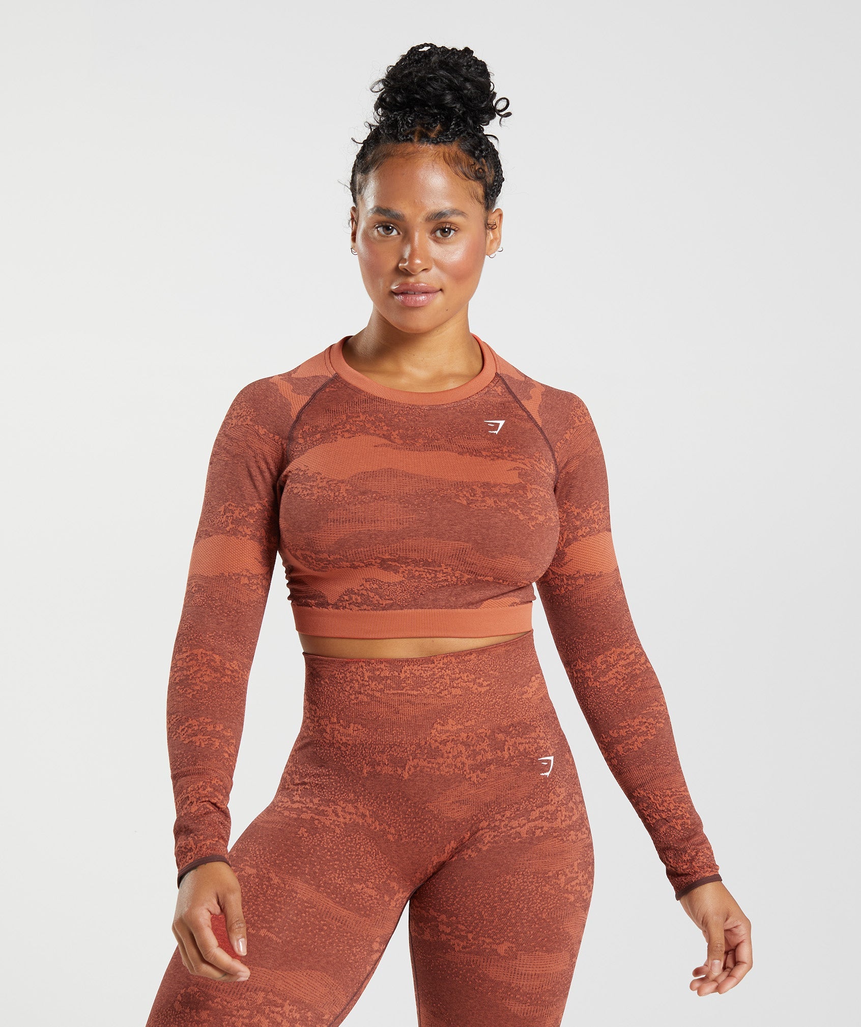 Gymshark Adapt Camo Seamless Lace Up Back Top - Storm Red/Cherry