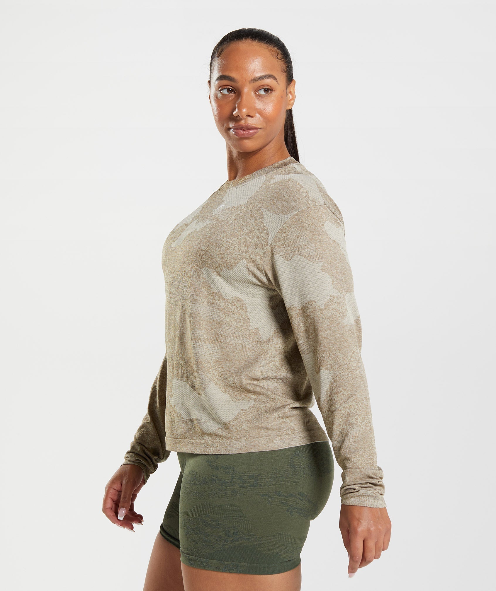 Gymshark Adapt Camo Seamless Long Sleeve Top - Lava, Black