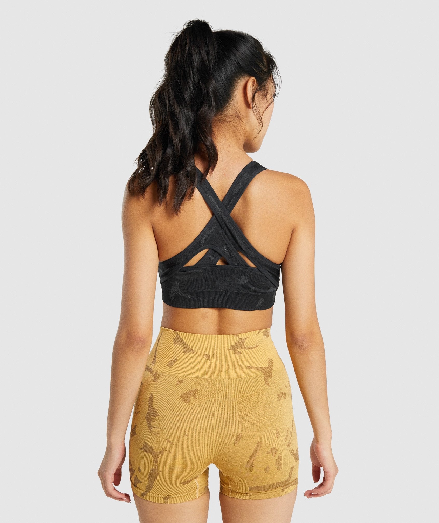 Gymshark Retro Club Sports Bra - Black/Camo Brown