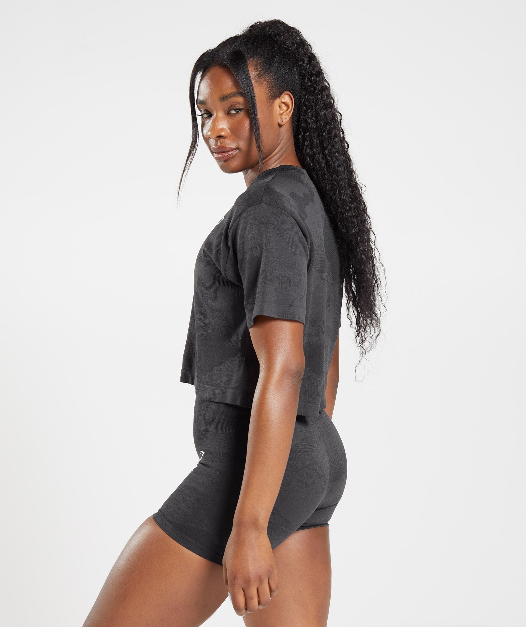 Adapt Camo Seamless Crop Top in Black/Onyx Grey - view 3