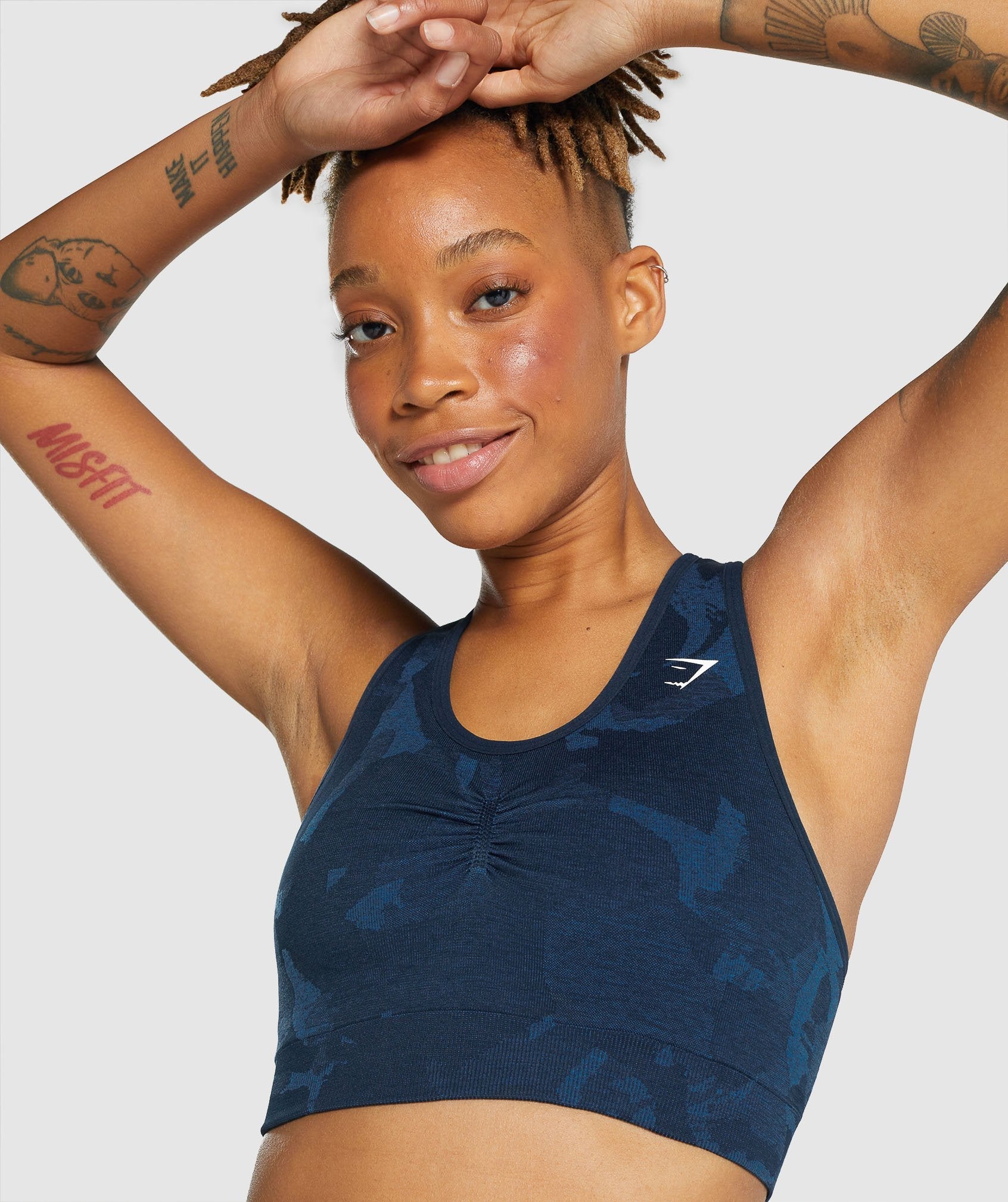 Adapt Camo Seamless Racer Back Sports Bra in Savanna | Navy - view 7