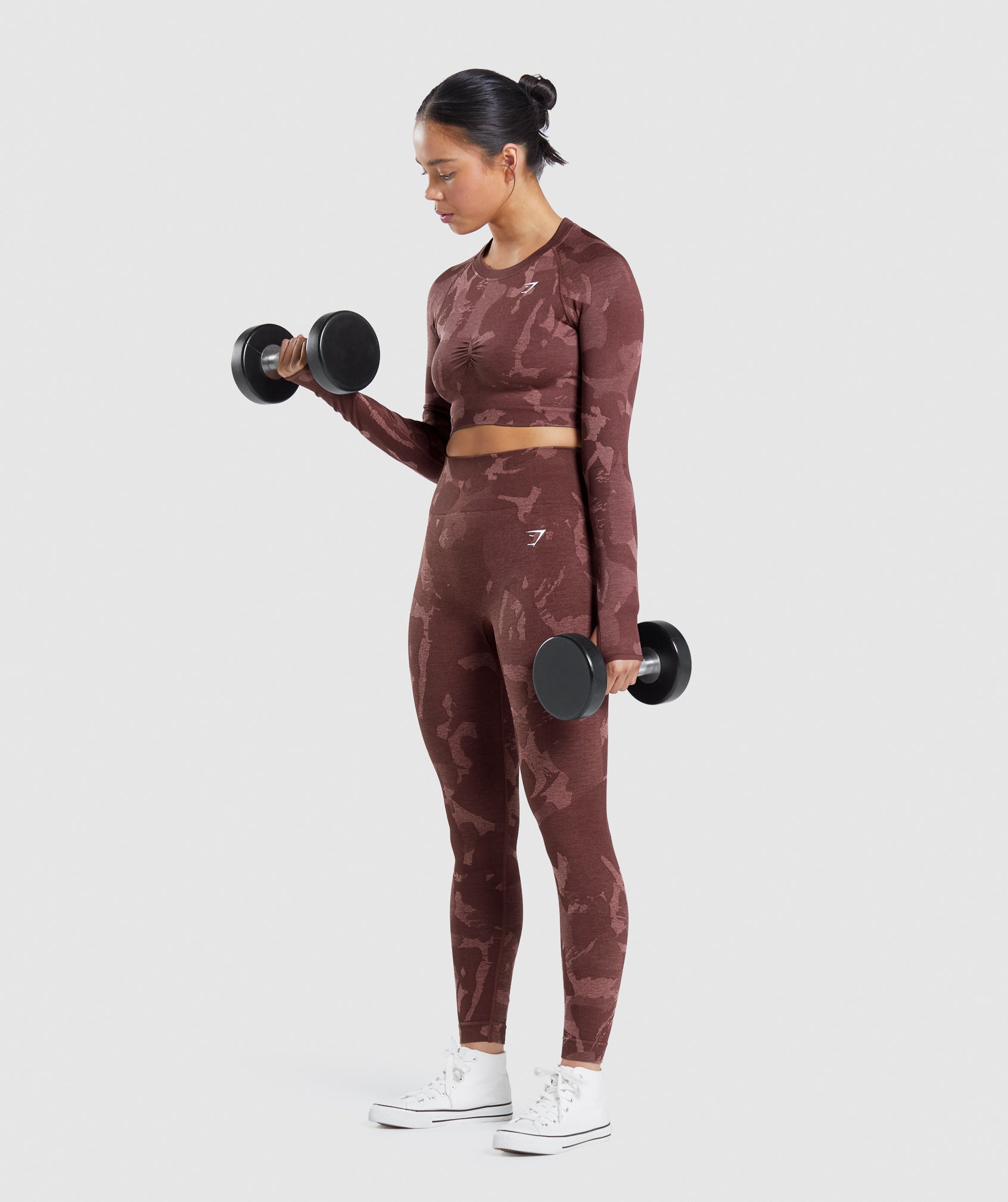 Gymshark Adapt Camo Seamless Long Sleeve Crop Top - Savanna, Black