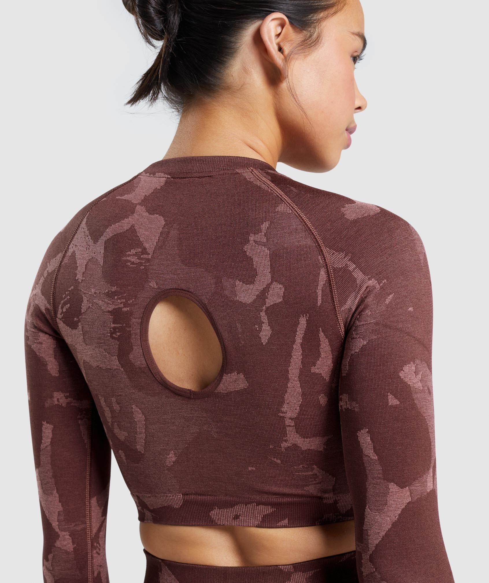 Adapt Camo Seamless Long Sleeve Crop Top in Savanna | Cherry Brown - view 7