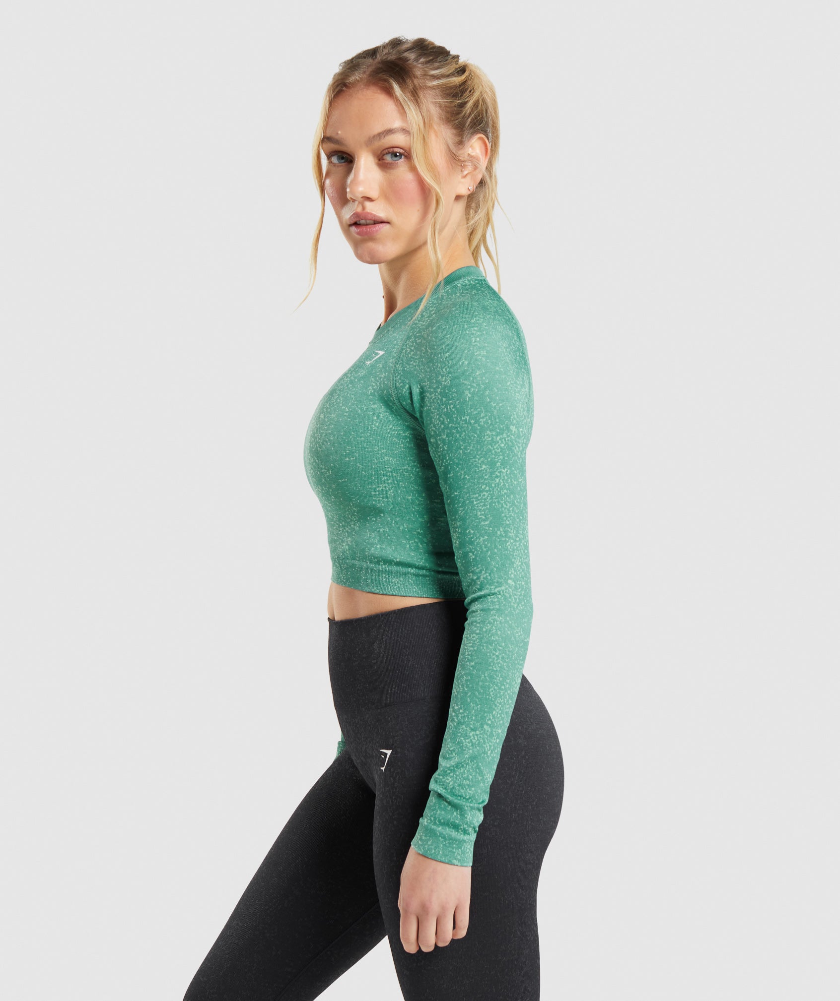 Gymshark Adapt Fleck Seamless Long Sleeve Crop Top - Dusk Green/Light Sage  Green