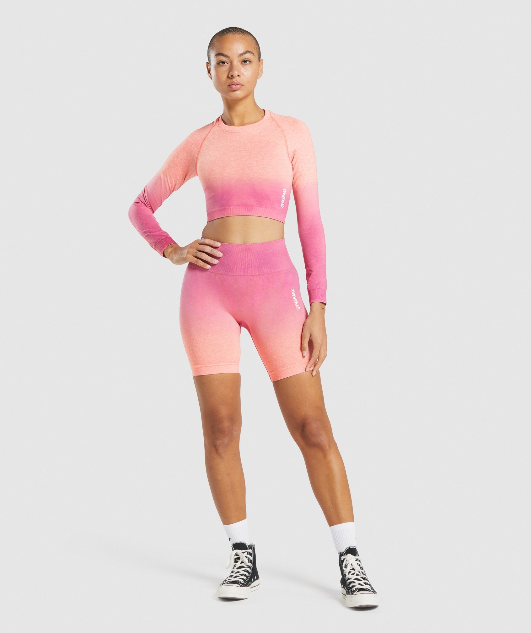 Gymshark Pink Ombre Gradient Women’s Long Sleeve Crop Top Nylon Stretch M