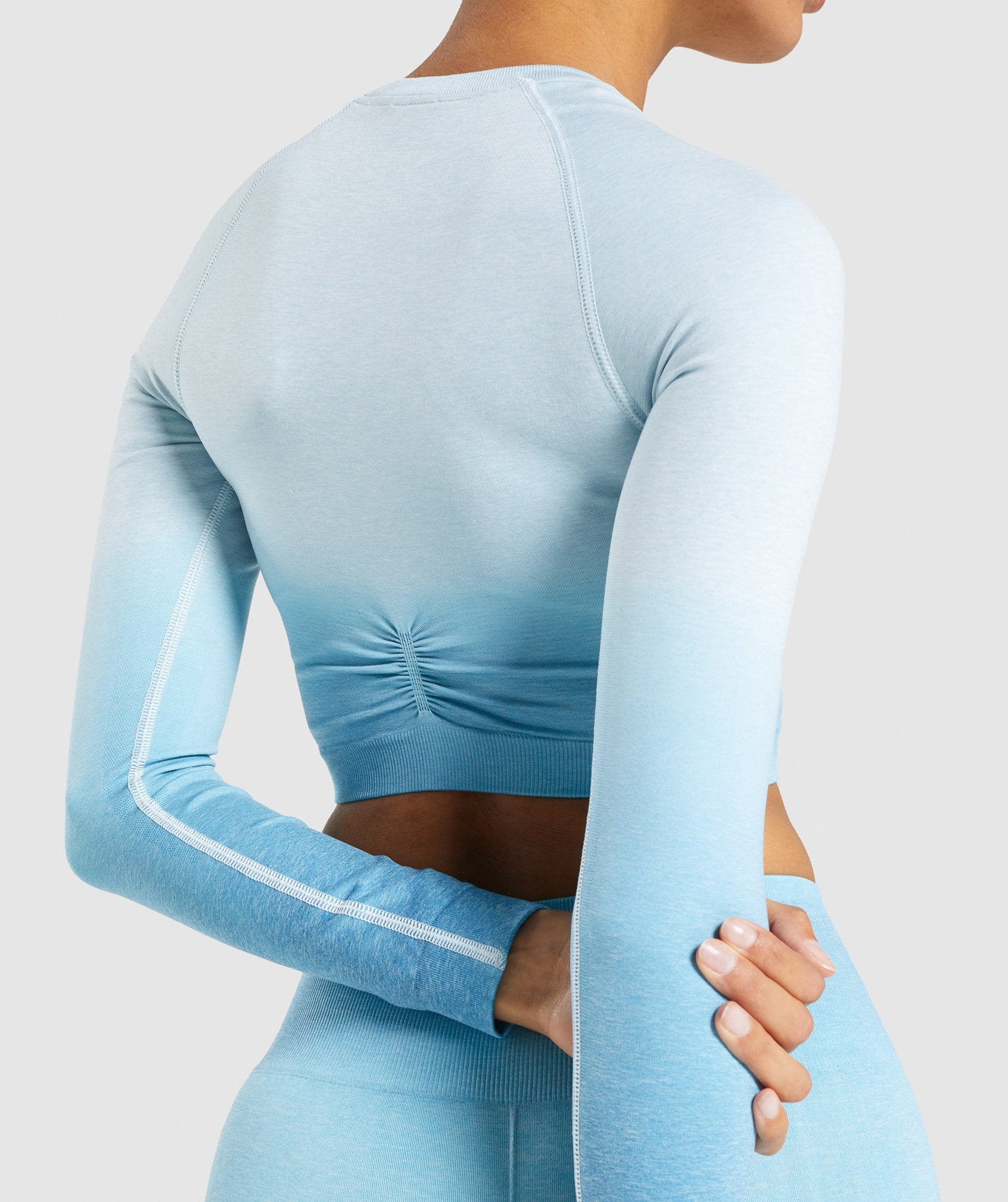 Adapt Ombre Seamless Long Sleeve Crop Top in Light Blue Marl/Light Blue - view 6