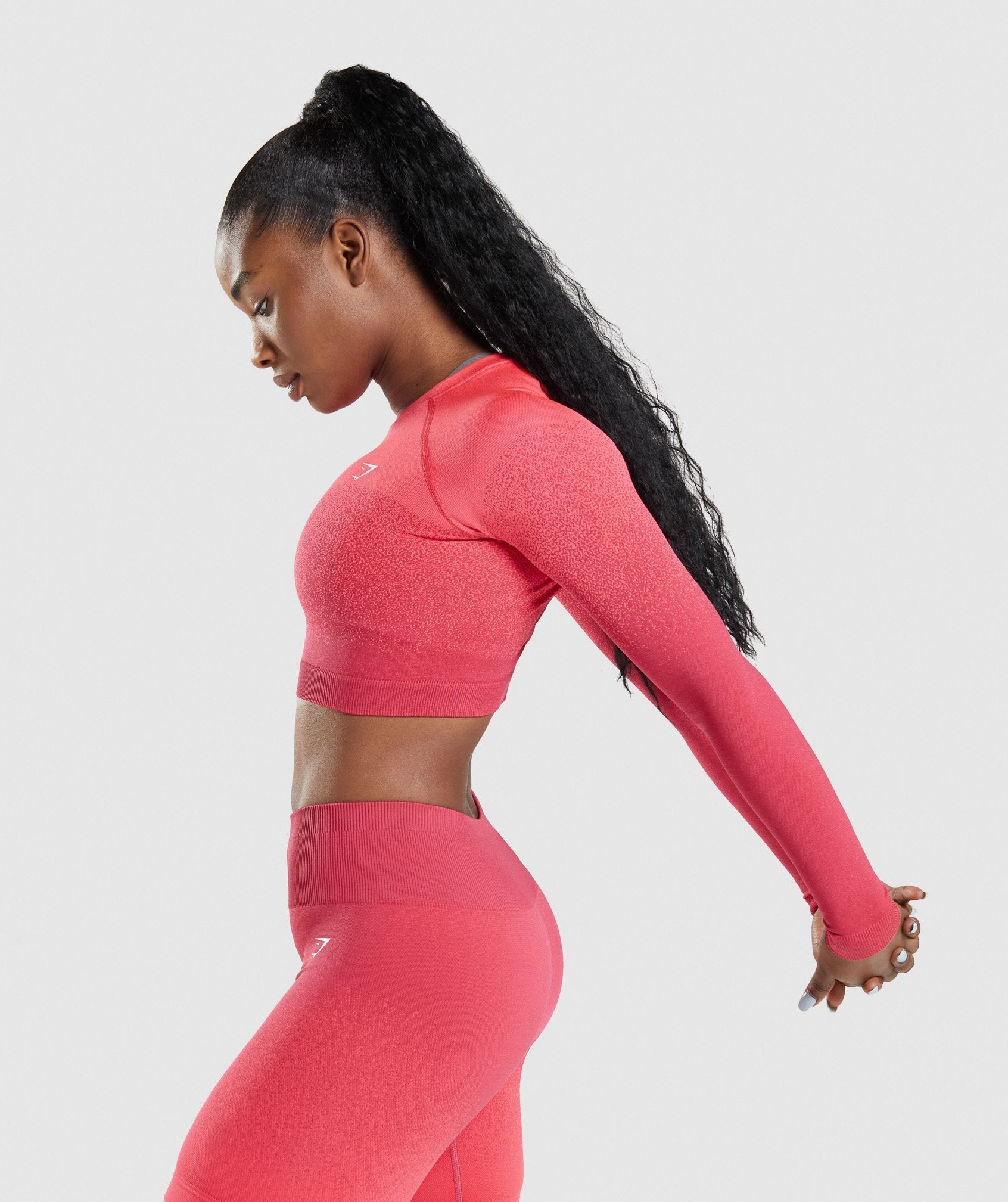 Adapt Ombre Seamless Long Sleeve Crop Top in Pink/Red - view 3