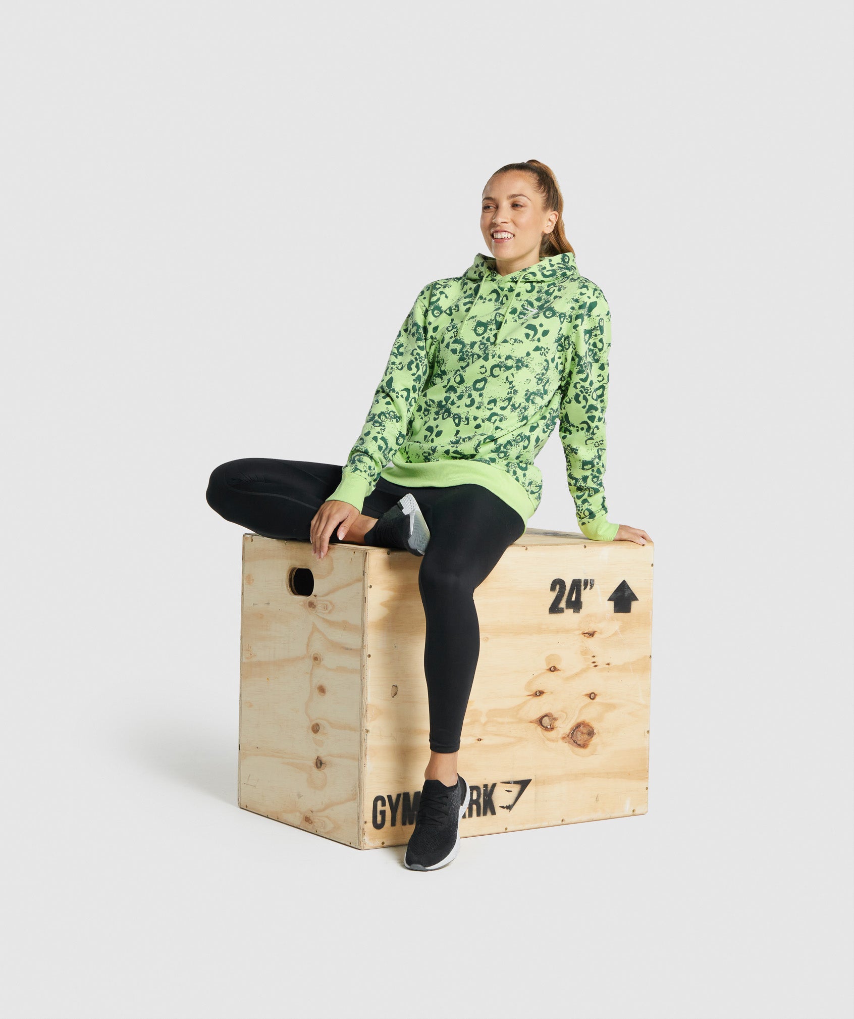 Animal Graphic Hoodie in Lime/Dark Green Print - view 4