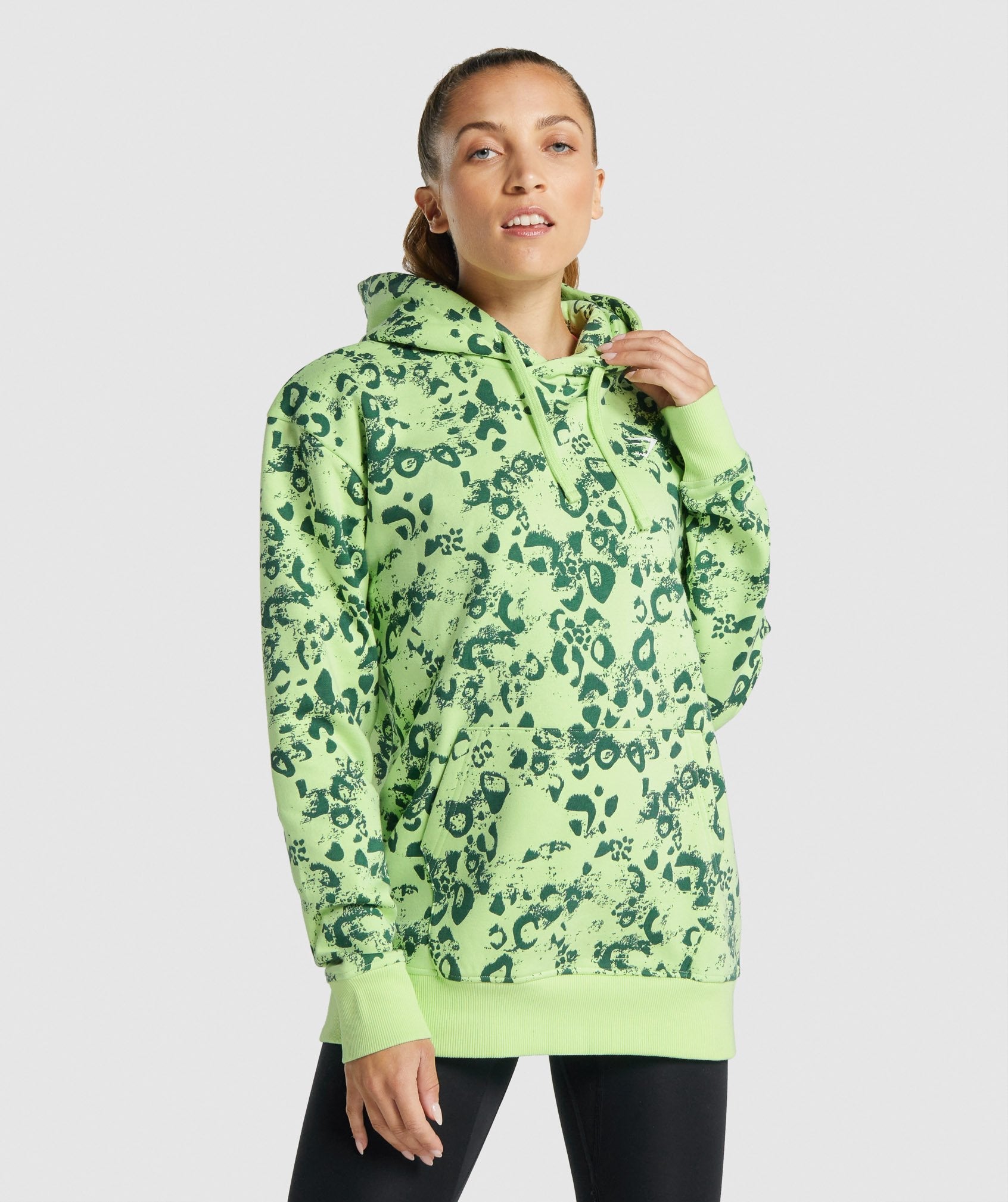 Animal Graphic Hoodie in Lime/Dark Green Print - view 1