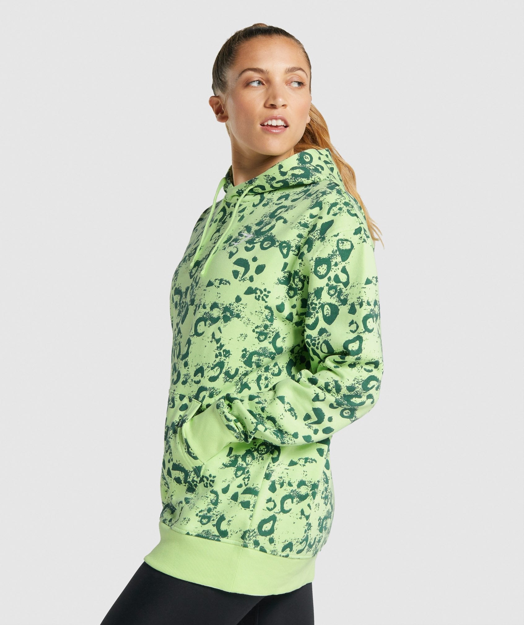 Animal Graphic Hoodie in Lime/Dark Green Print - view 3
