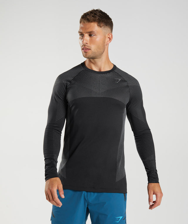 Gymshark Apex Seamless Long Sleeve T-Shirt - Light Grey/Onyx Grey ...