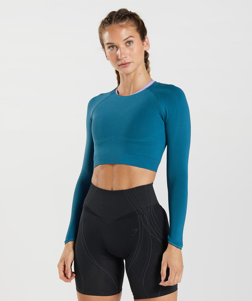 Gymshark Apex Seamless Crop Top - Atlantic Blue/Shark Blue | Gymshark