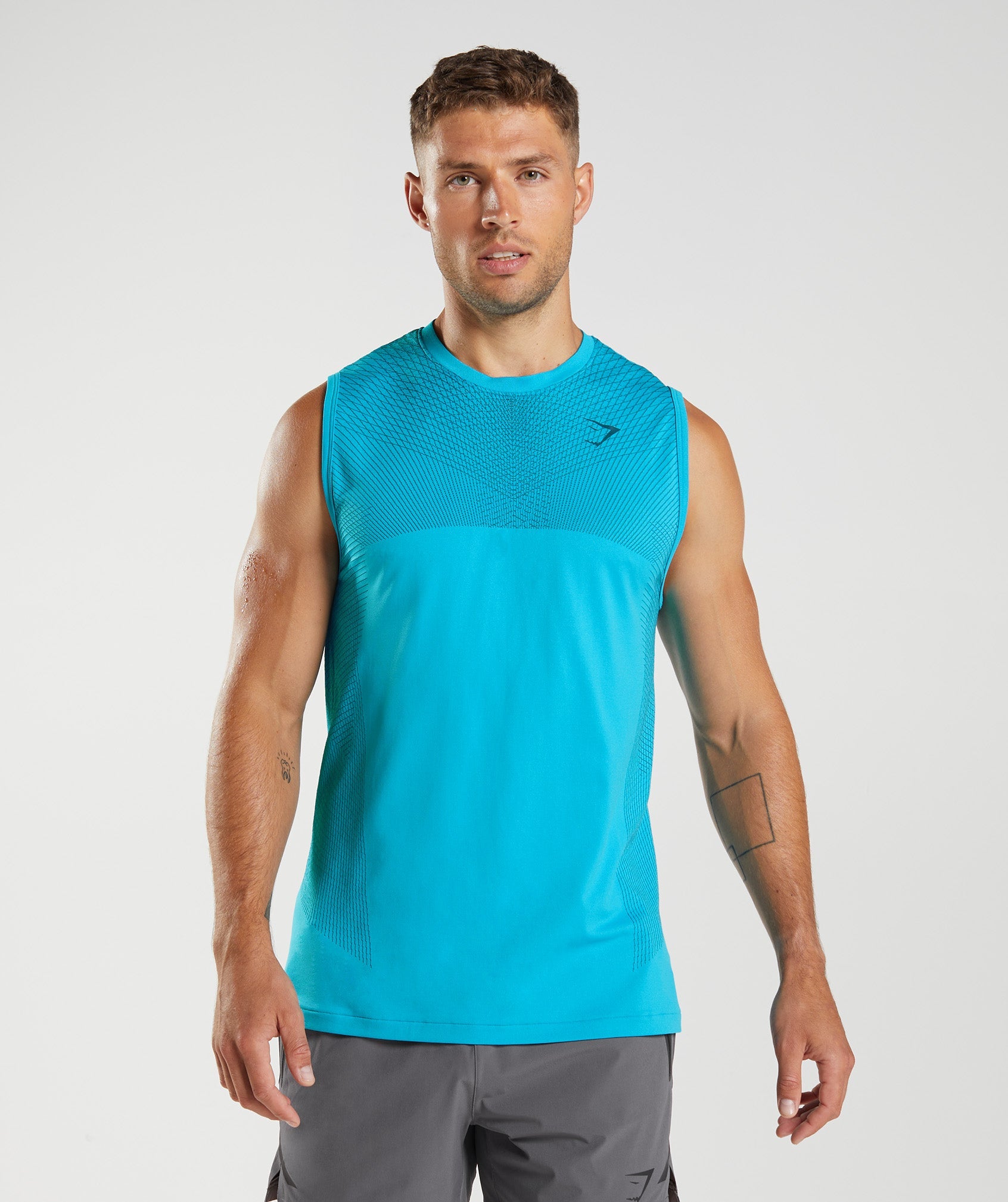 Gymshark Tank Top Shirt Mens Medium White Blue Colorblock Workout Exercise
