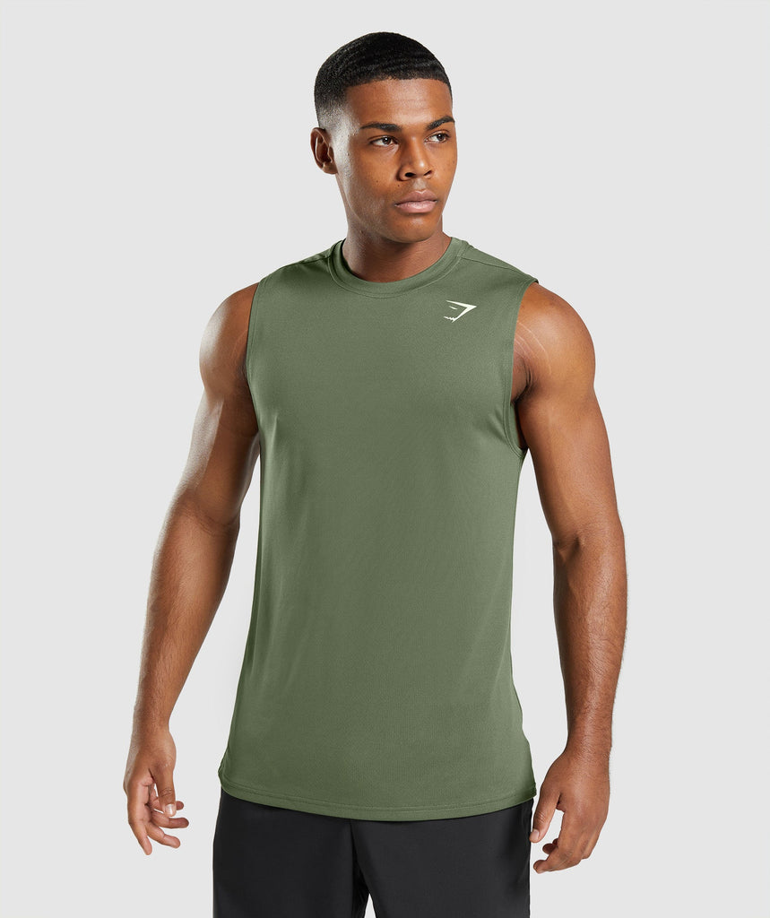 Gymshark Arrival Sleeveless T-Shirt - Core Olive | Gymshark