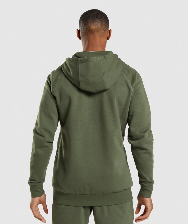 Gymshark Crest Zip Up Hoodie - Core Olive | Gymshark