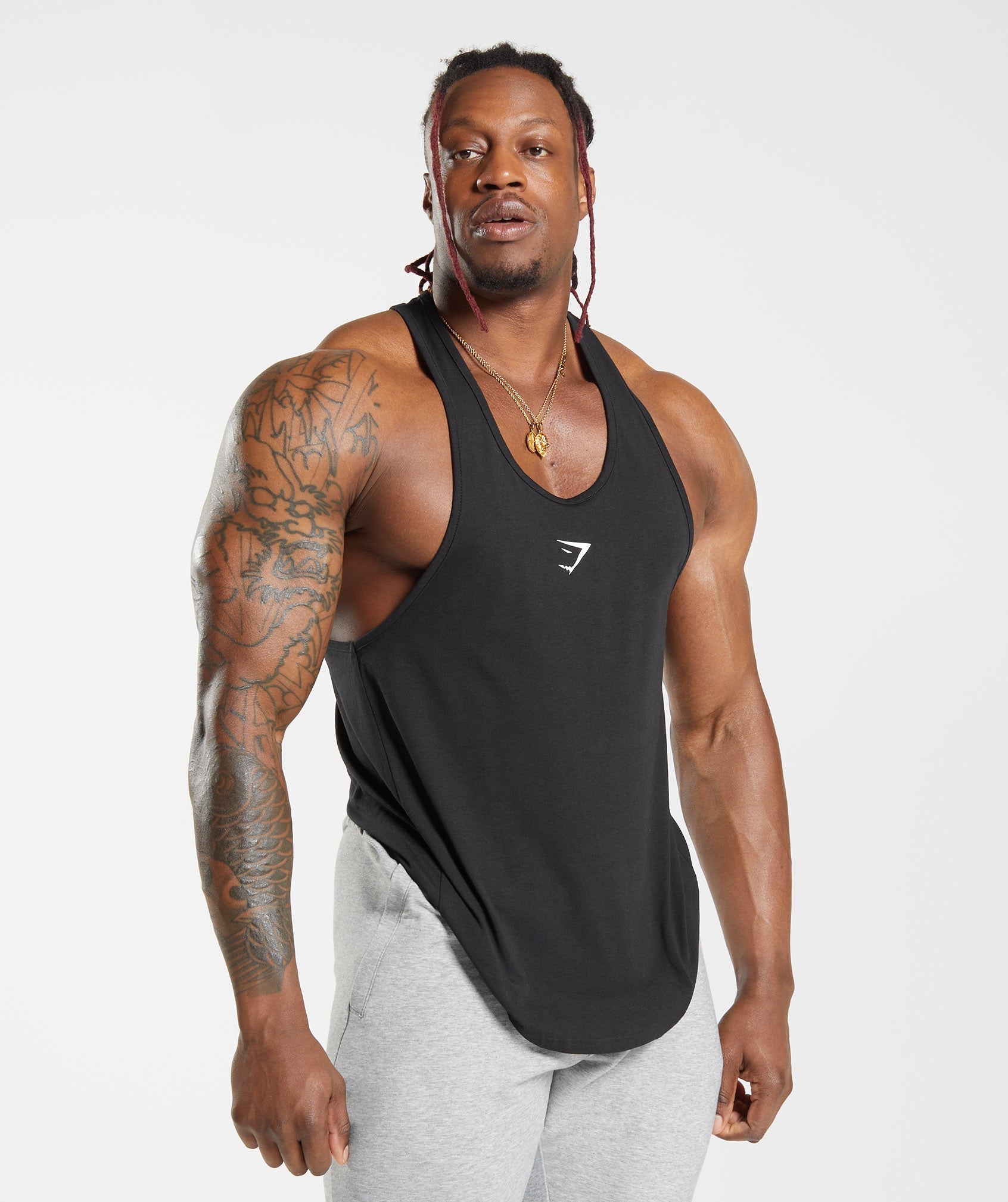 blanco gimnasio blanco mens stringer singlete con línea exterior negro