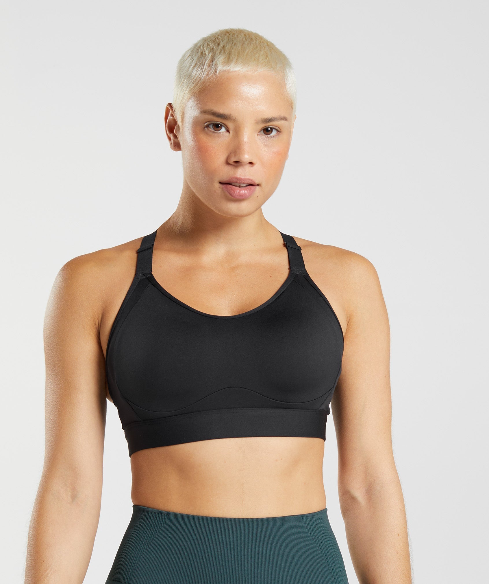 Gymshark Sports Bra Medium High Neck Adjustable Straps & Back Gray Padded