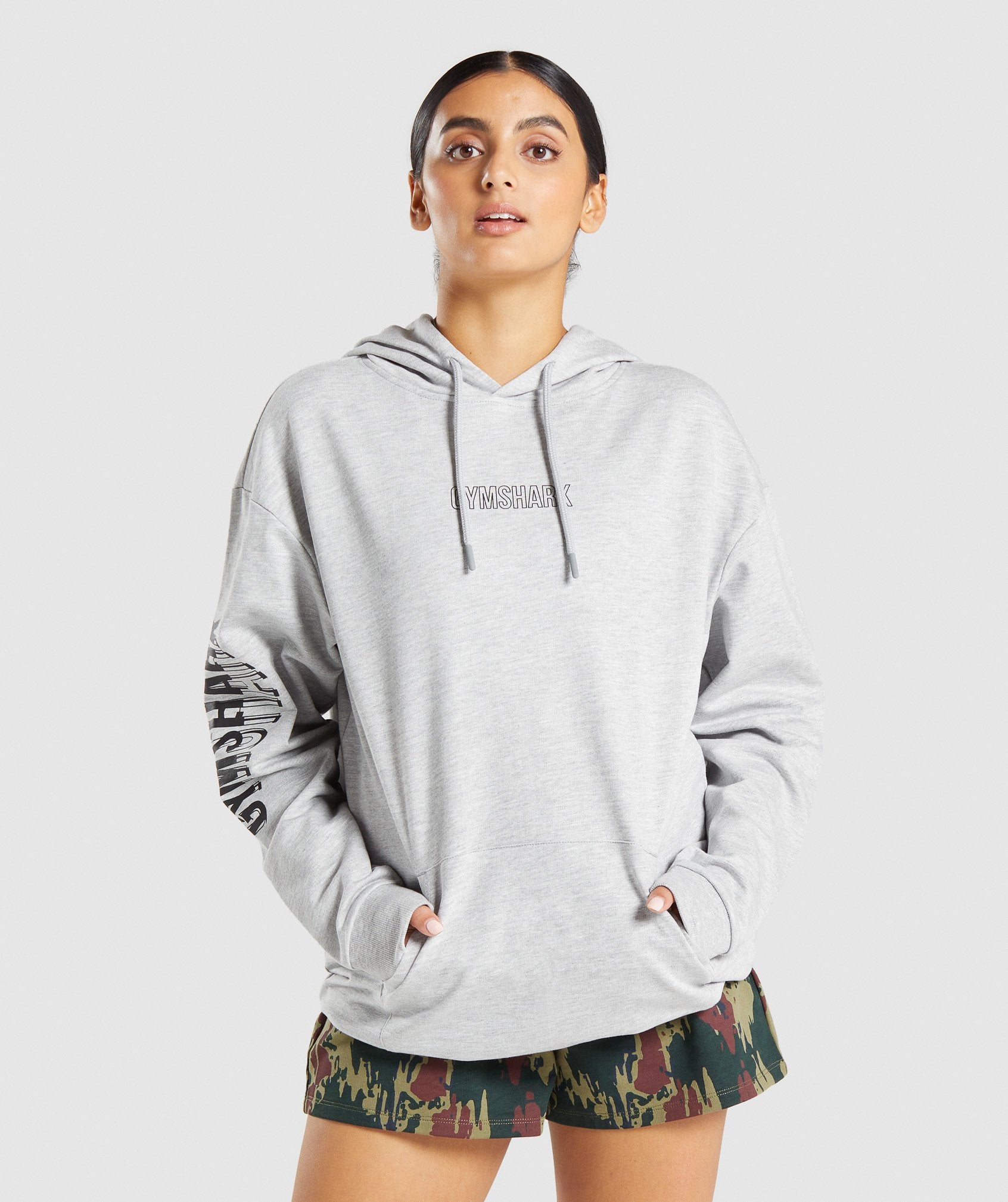 Distort Graphic Hoodie in Light Grey Marl - view 1